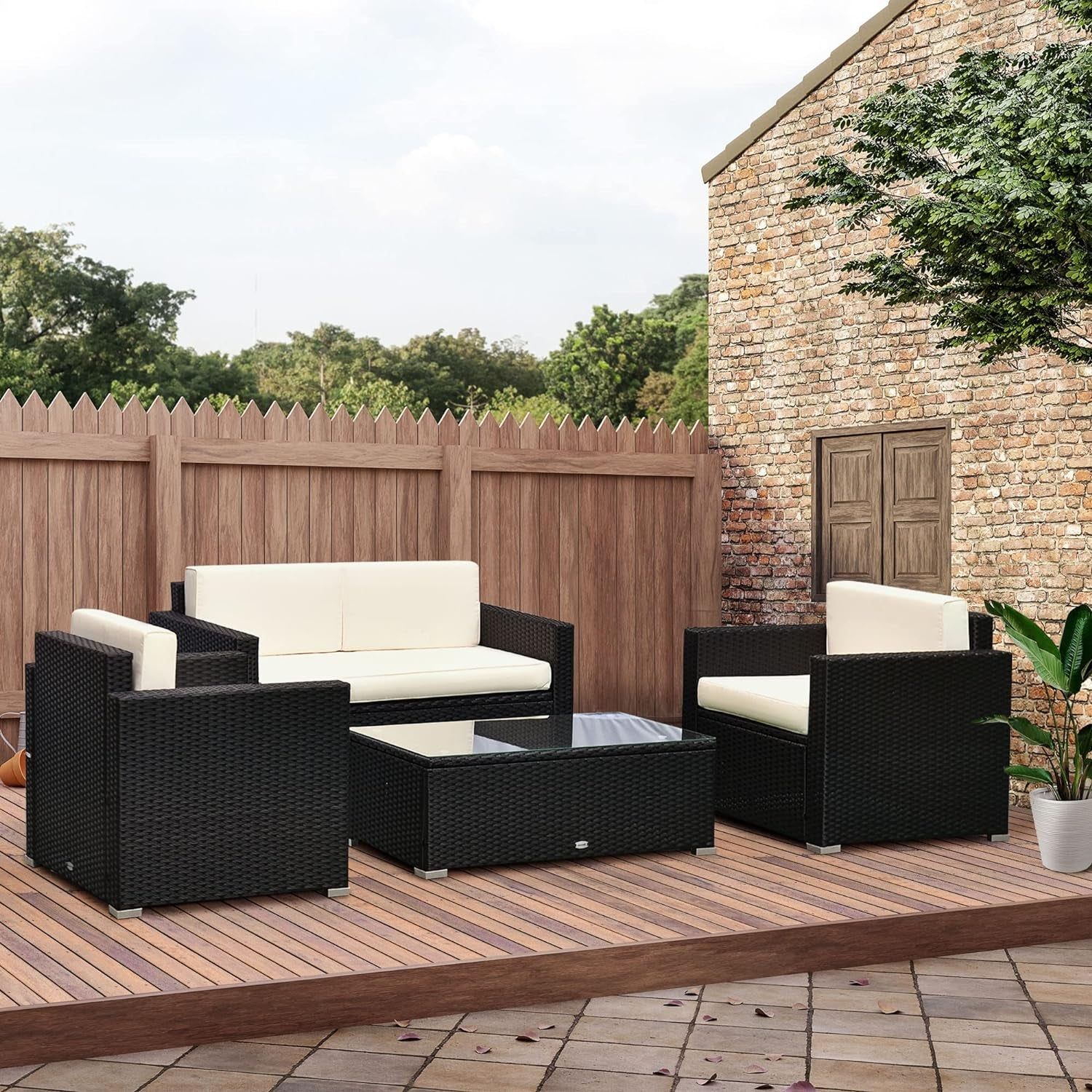 White Wicker 4-Piece Patio Sectional Sofa Set