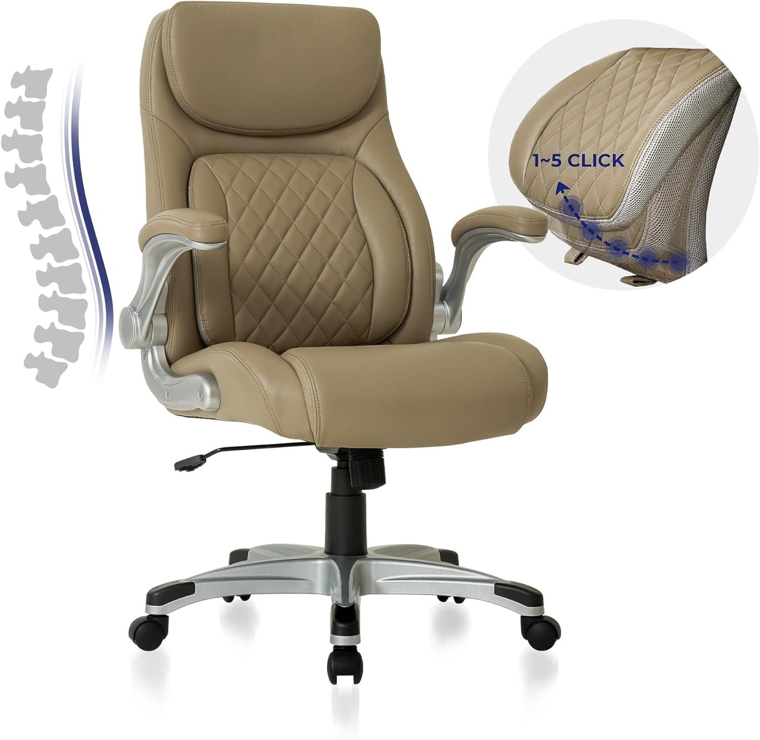 Ergonomic Office Chair Premium Microfiber Leather Adjustable Lumbar Support &amp; Armrests, High Back Comfy Desk Gaming Chairs Executive Computer Swivel Chair Tilt Function(Posture,Taupe)