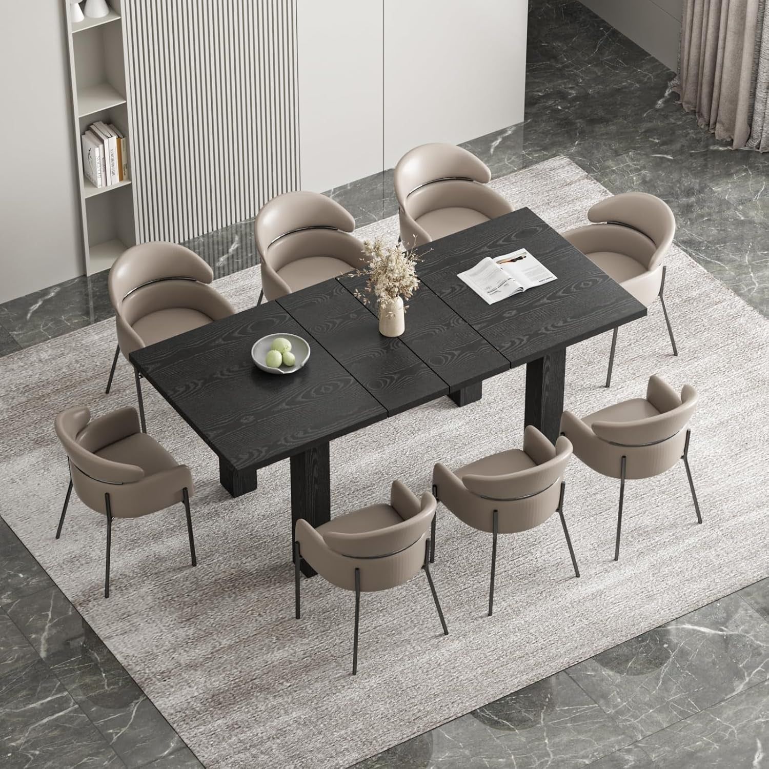 Extendable Dining Table for 6-10 Person, 55&#39;&#39; to 78&#39;&#39; Modern Expandable Dining Room Table, Rectangle Farmhouse Conference Kitchen Table, Black