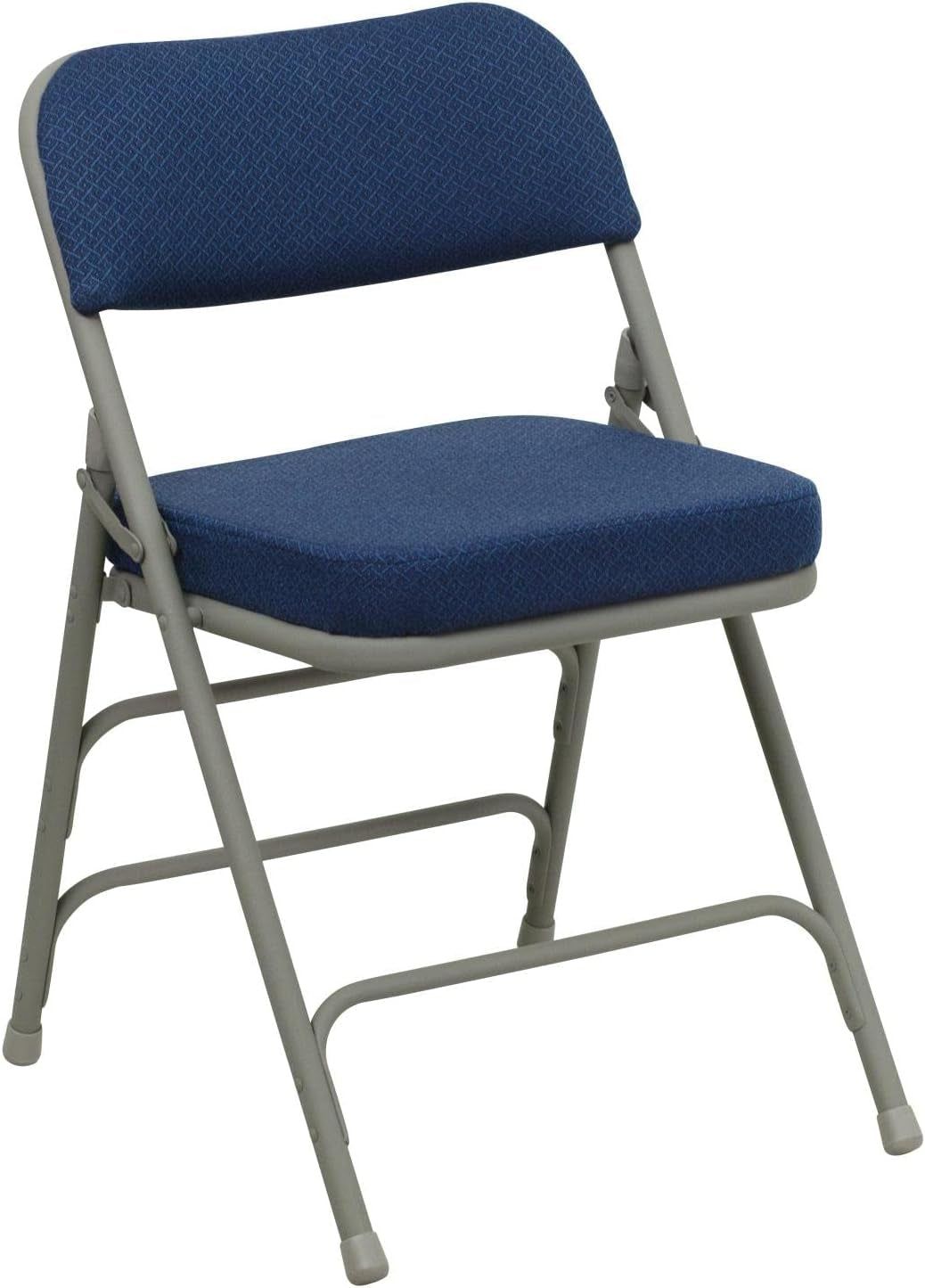 Hercules Series Metal Folding Chairs with Cushioned Seat, Fabric Upholstered Event Chairs with 300-Lb. Static Weight Capacity, Set of 2, Navy