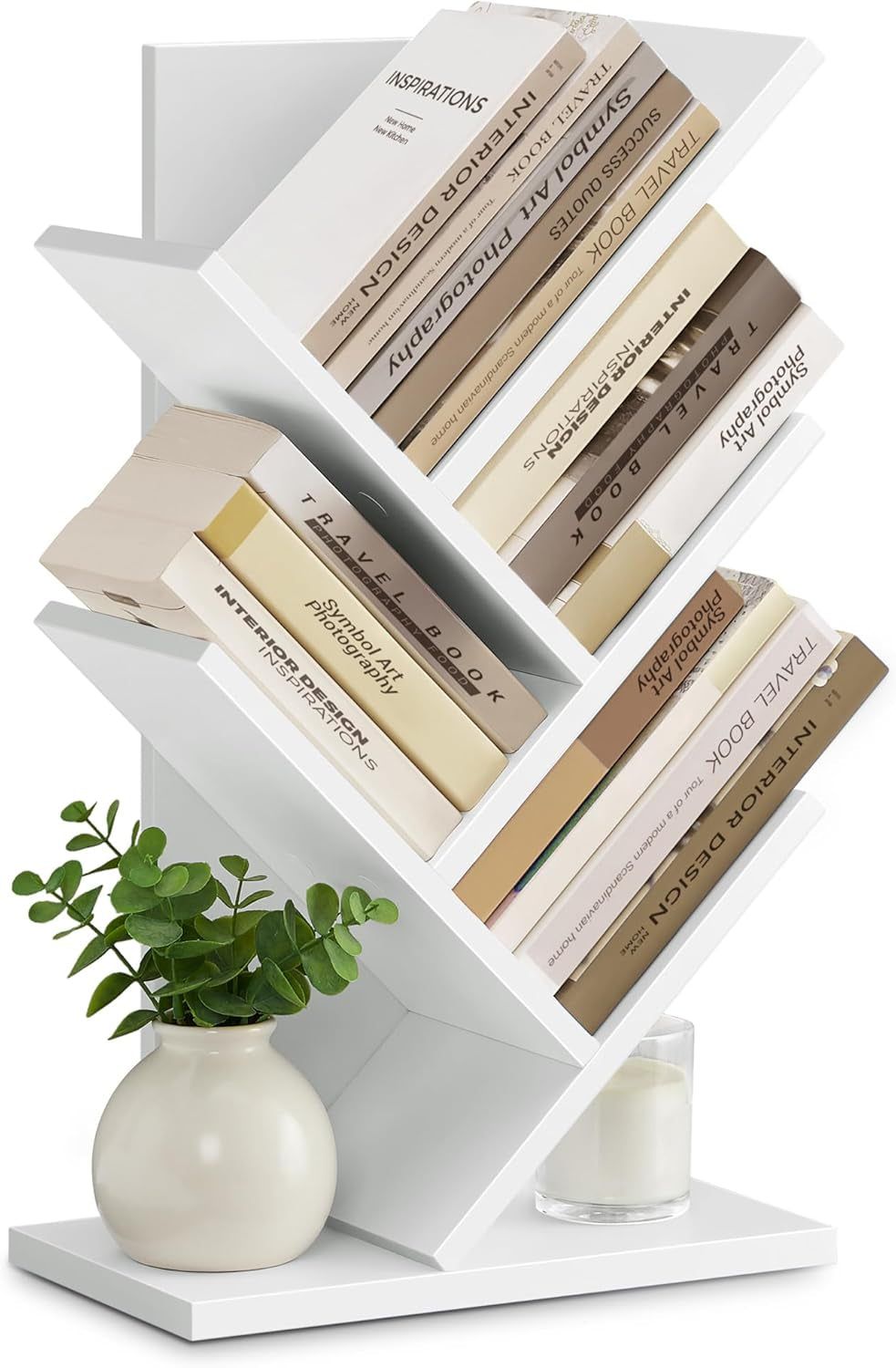 Tree Bookshelf, 5-Tier Bookcase, Small Bookshelf, Space-Saving Corner Shelf, Book Tree, Holds Books, Cds, Games, for Bedroom, Living Room, Home Office, Cloud White ULBC183T14