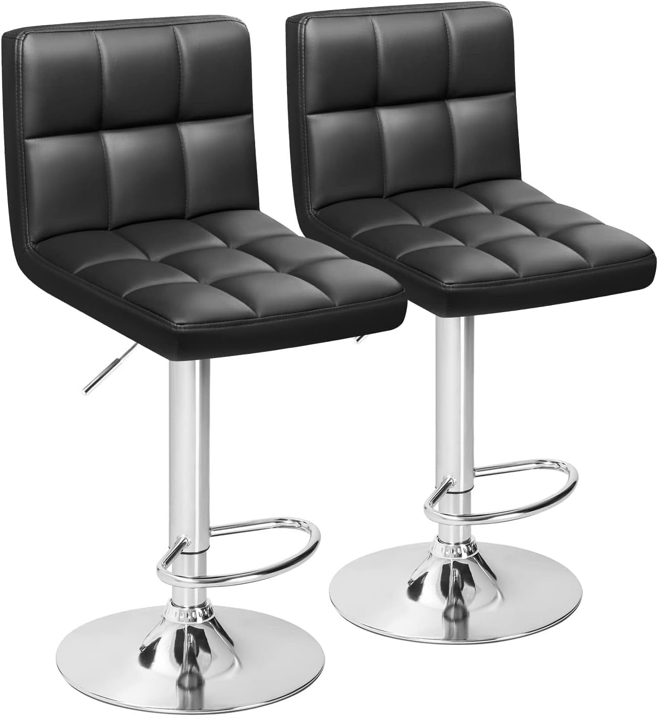 Bar Stools Modern Pu Leather Swivel Adjustable Hydraulic Bar Stool Square Counter Height Stool Set of 2 (Black)