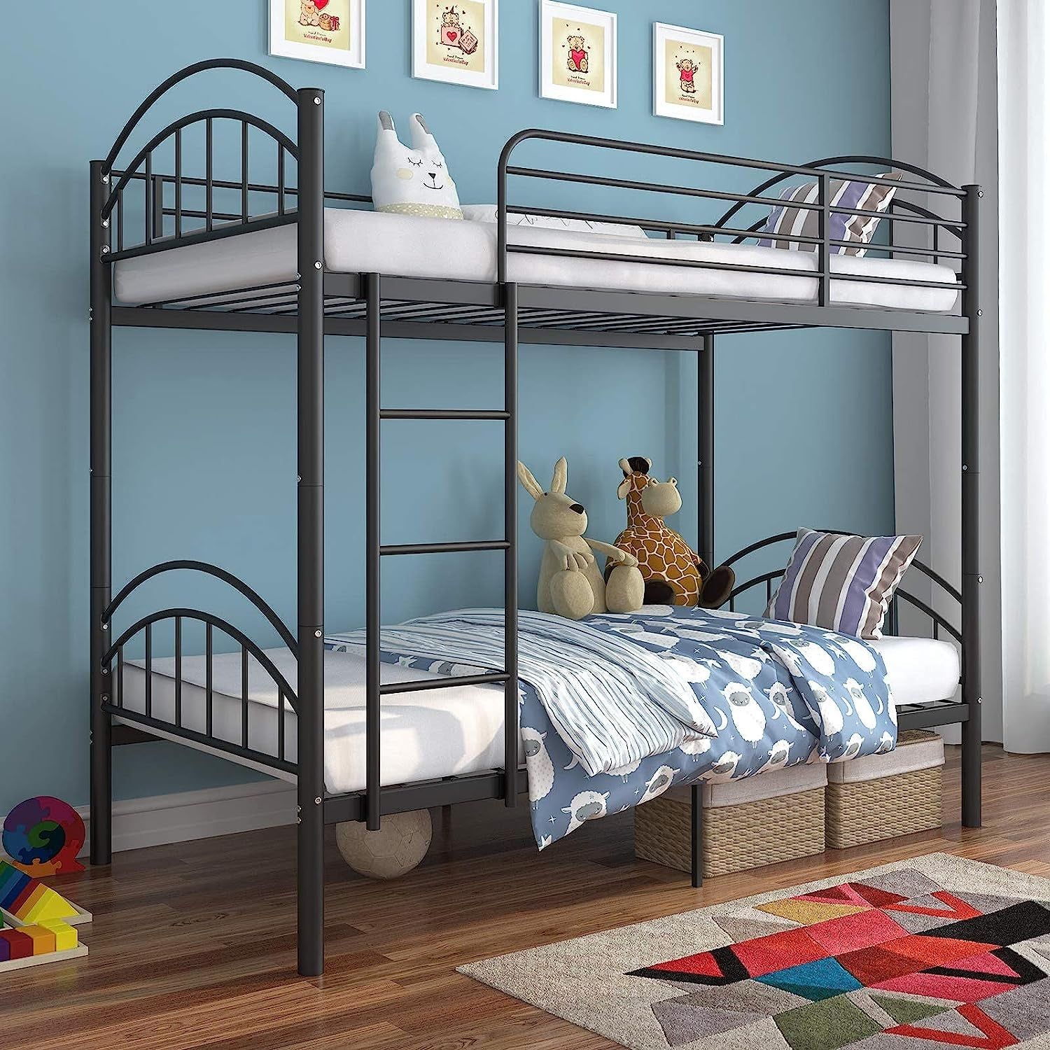 Twin Metal Bunk Bed, Convertible, Black