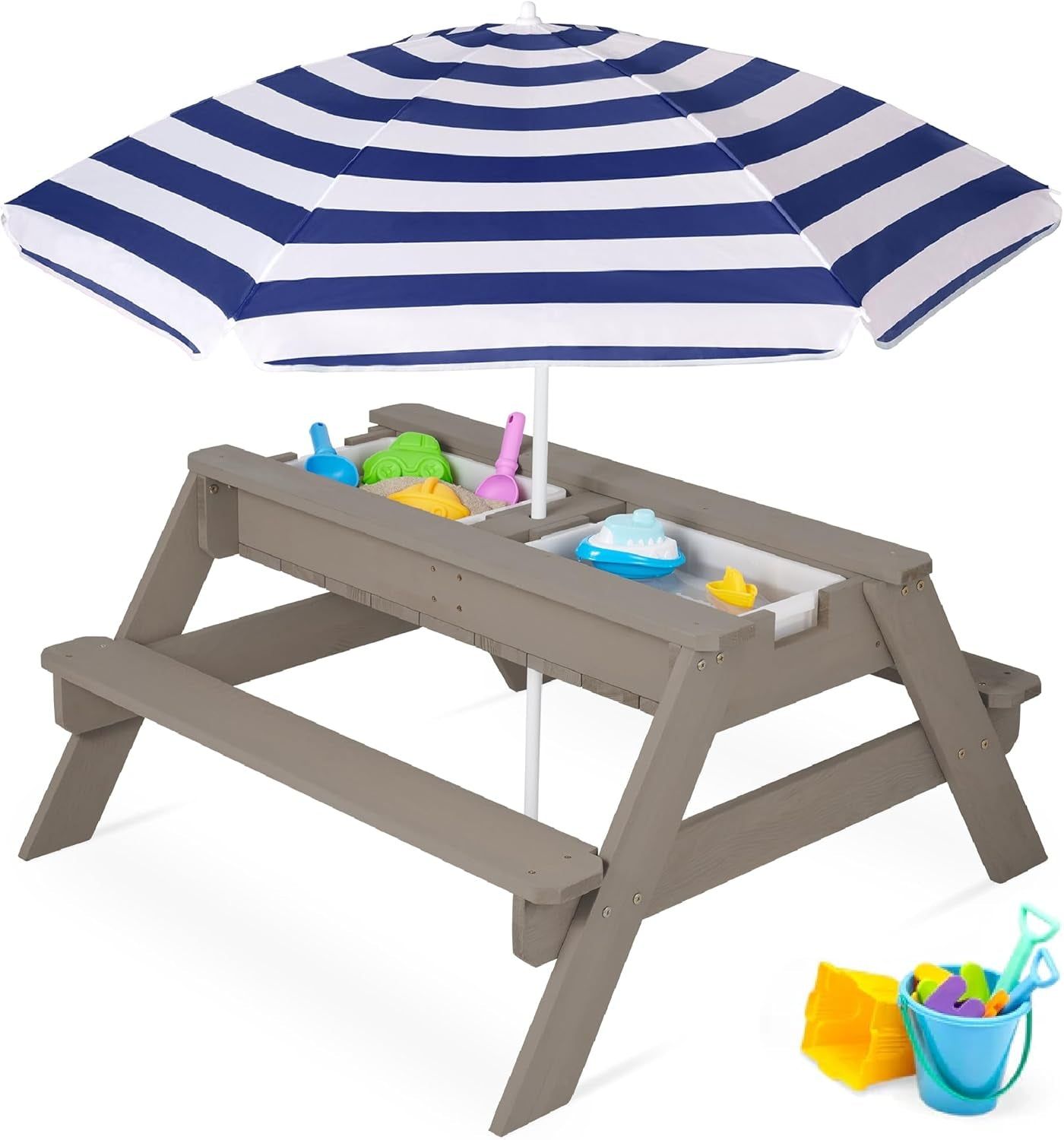 Gray Navy Kids 3-in-1 Sand Water Picnic Table
