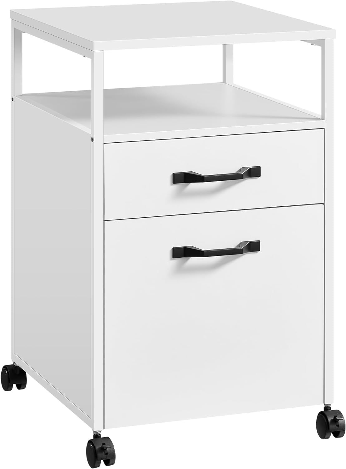 File Cabinet, Mobile Filing Cabinet with Wheels, 2 Drawers, Open Shelf, for A4, Letter Size, Hanging File Folders, Cloud White UOFC071W14