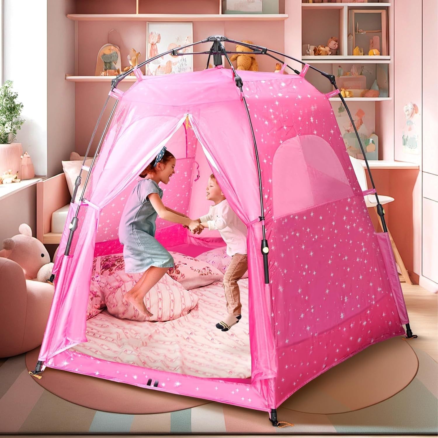 Kids Pop-Up Play Tent: 78&quot;X66&quot; Portable Baby Playpen Large Princess Castle Playhouse for Girls Indoor Outdoor - Toddler Play Yard with Canopy for Beach