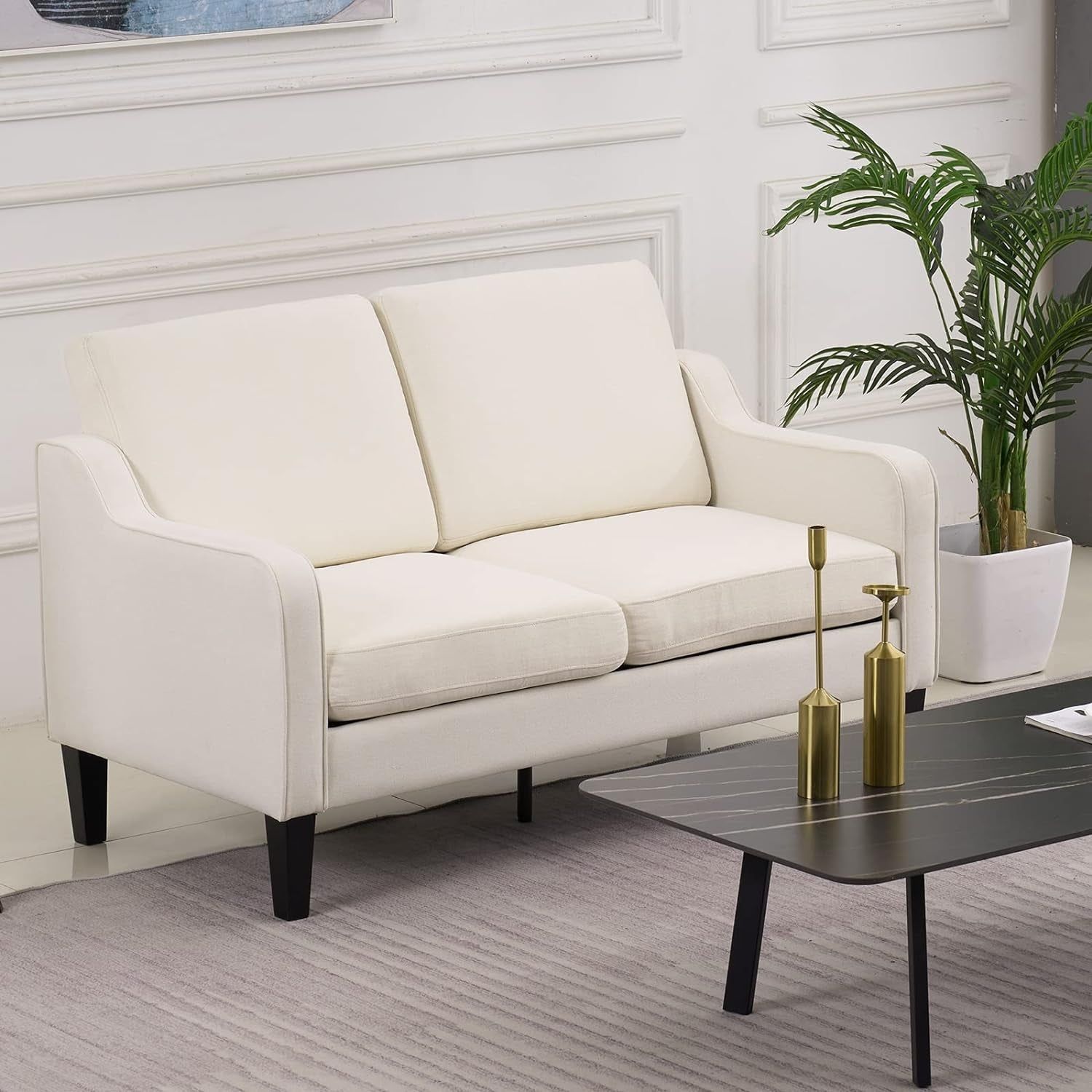 Mid-Century Modern Loveseat: Small, Light Grey rana