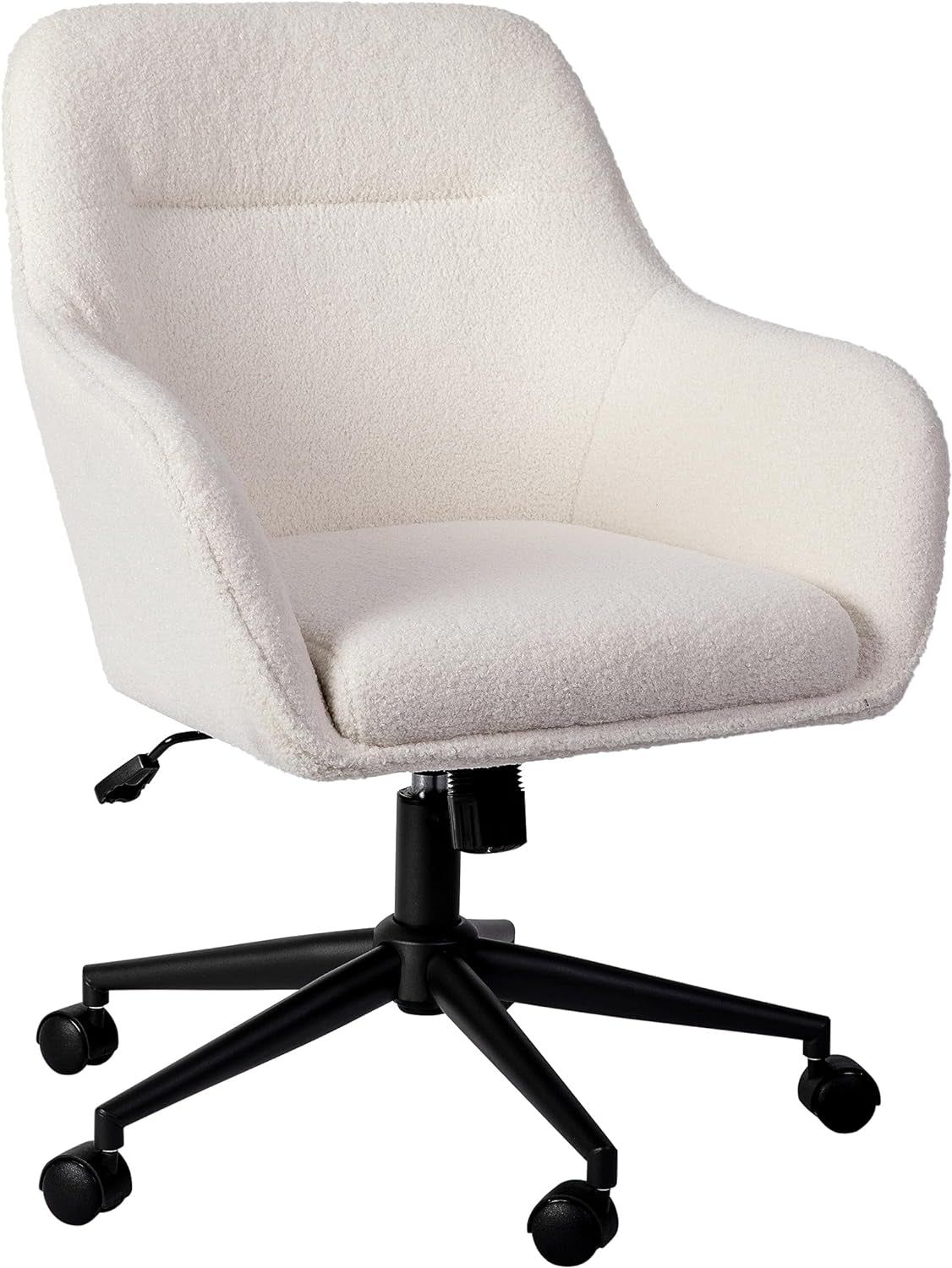 Rayna Swivel Task Chair with Flared Arms for Home Office in White Boucle with Oil Rubbed Bronze Frame