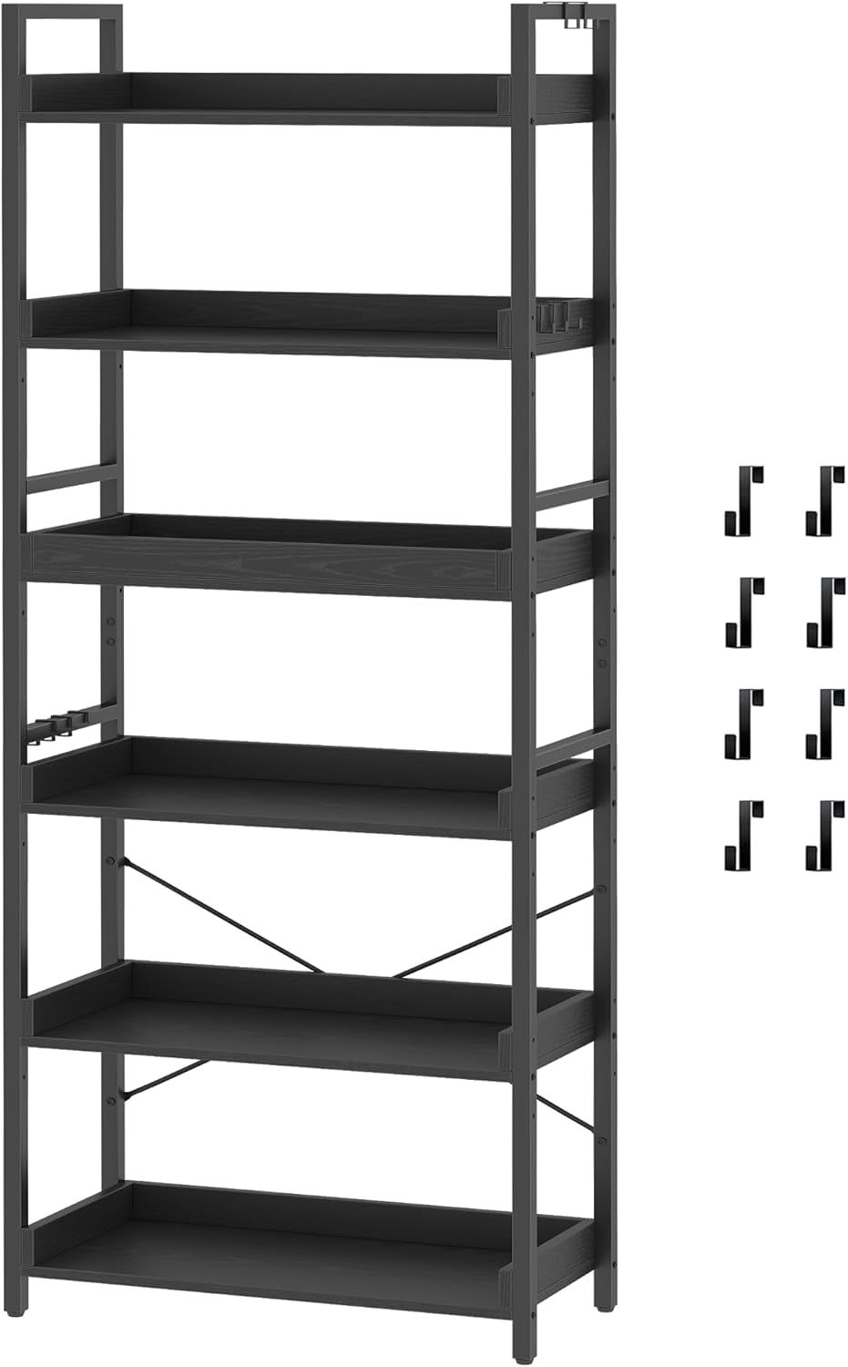 6 Tier Bookshelf, Adjustable Industrial Bookcase, Vertical Tall Book Shelf, Wood and Black Metal Open Bookshelves for Home Office, Living Room, Bedroom, 70 Inch