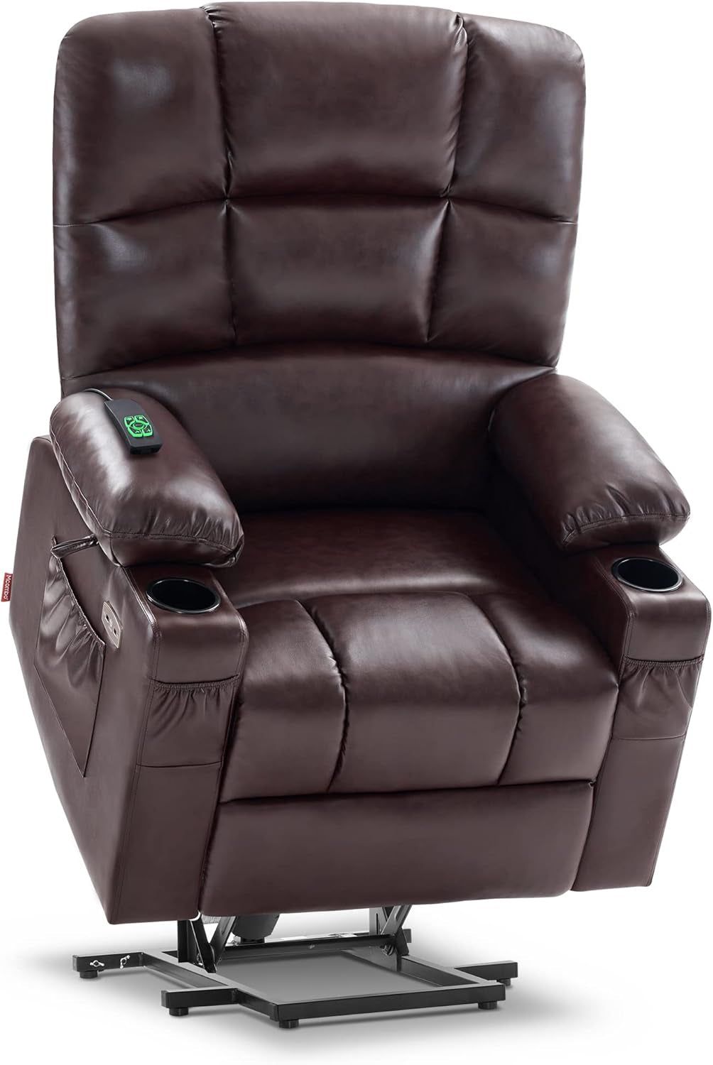 Large Lay Flat Dual Motor Power Lift Recliner Chair Sofa with Massage and Heat for Elderly People, Infinite Position, Faux Leather 7680 (Dark Brown, Large)
