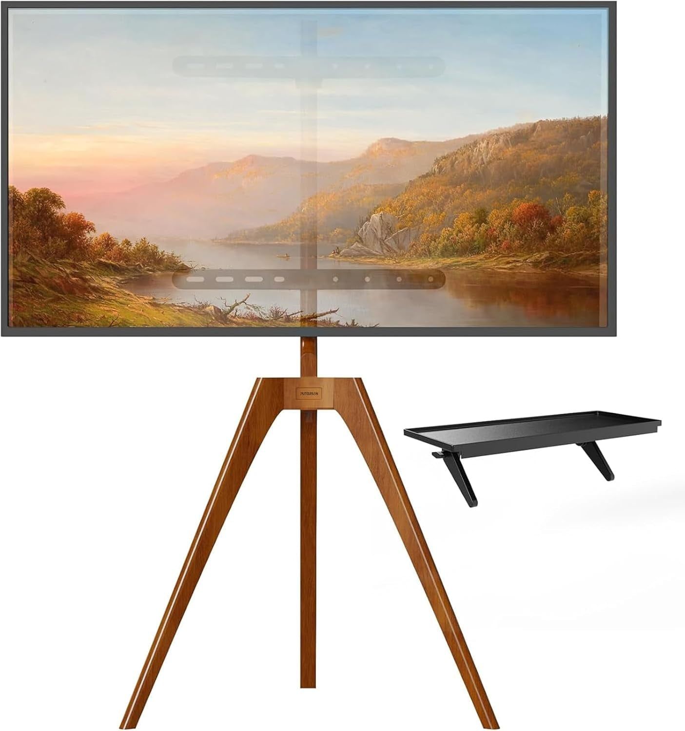 Premium Wood Easel TV Stand, Adjustable TV Tripod Stand for 45-65 Inch LED LCD Screen, Swivel TV Floor Stand with Top TV Shelf and Magnetic Concealed Cable Management, Max Load 88Lbs, Walnut
