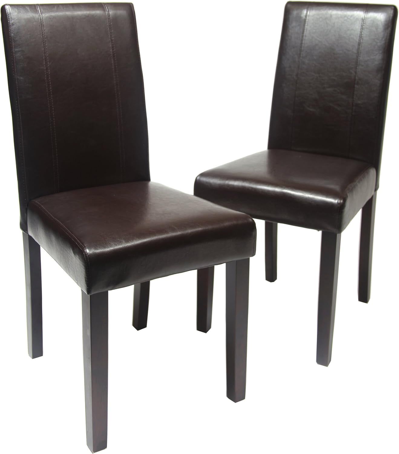 C020BR Urban Style Solid Wood Leatherette Padded Parson Chair, Brown, Set of 2