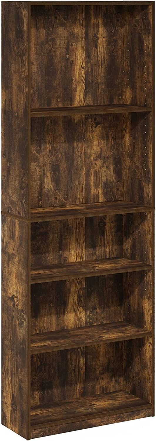 Jaya Simply Home Adjustable Shelf Bookcase, 5-Tier, Amber Pine
