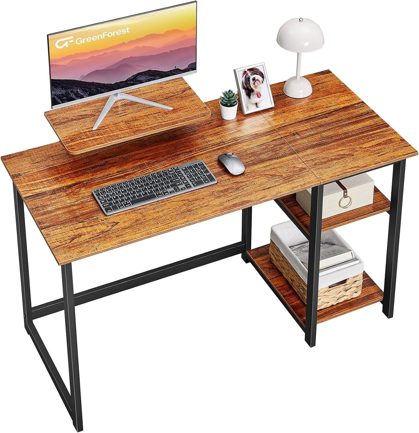 Computer Desk with Monitor Stand,39 Inch Small Desk with Reversible Storage Shelve,Home Office Work Desk for Small Spaces,Easy Assembly,Walnut