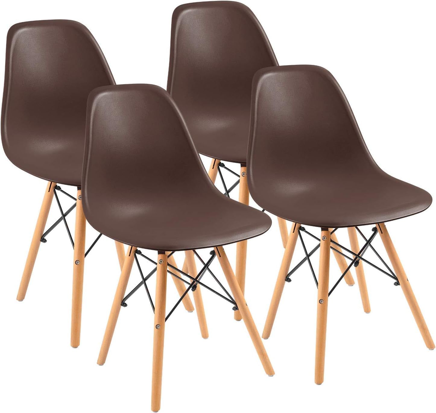 Pre Assembled Modern Style Dining Chair Mid Century Modern DSW Chair, Shell Lounge Plastic Chair for Kitchen, Dining, Bedroom, Living Room Side Chairs Set of 4(Brown)