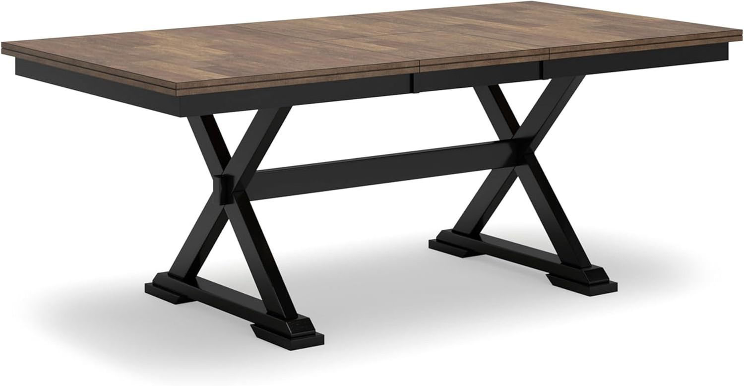 Wildenauer Farmhouse Dining Extension Table with Self-Storing Butterfly Leaf for 6-8 People, Black &amp; Dark Brown