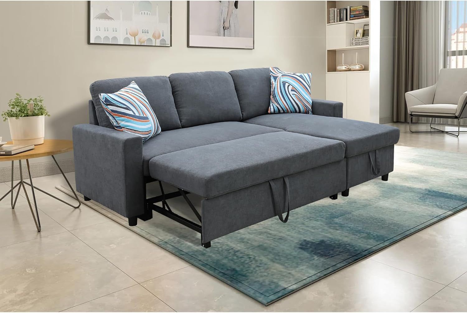 L-Shaped Combo Sofa Bed, Sleeper Chair Bed 3 in 1 Convertible Sofa Bed with Chaise, Reversible Sofa Bed for Living Room, Office, Apartment, Dark Grey