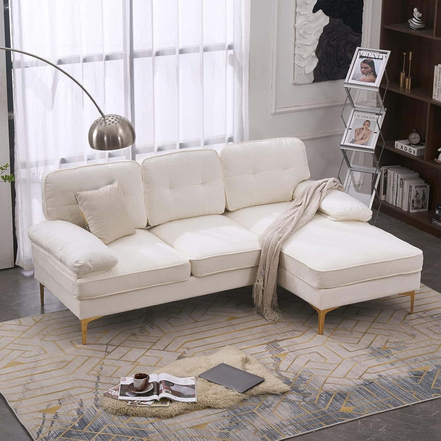 Creamy White 83&quot; L-Shape Chenille Sectional