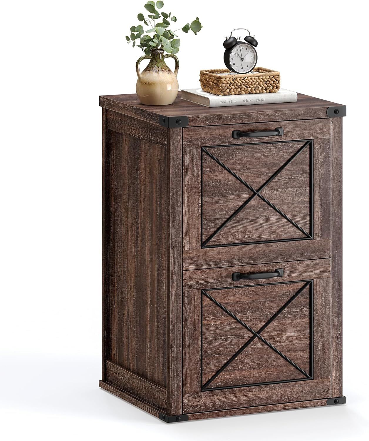 File Cabinet, Filing Cabinet with 2 File Drawers, Printer Stand, Fit A4, Letter Size, Hanging File Folders, Modern Farmhouse Style, for Home Office, Maroon Brown UOFC048K01