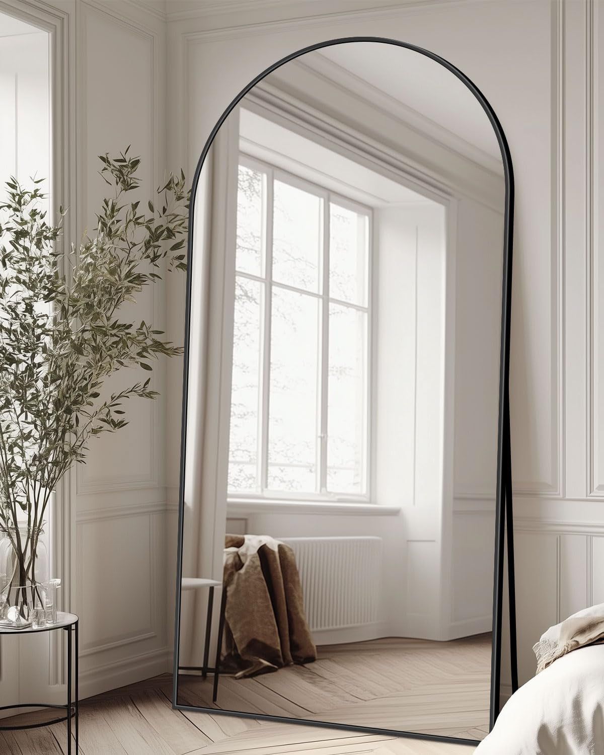 Full Length Mirror with Stand, 78&quot;X38&quot; Arched Full Body Mirror, Large Stand up Mirror, Aluminum Frame Floor Standing Mirror, Freestanding Hanging Leaning Mounted for Bedroom Living Room Entryway Black