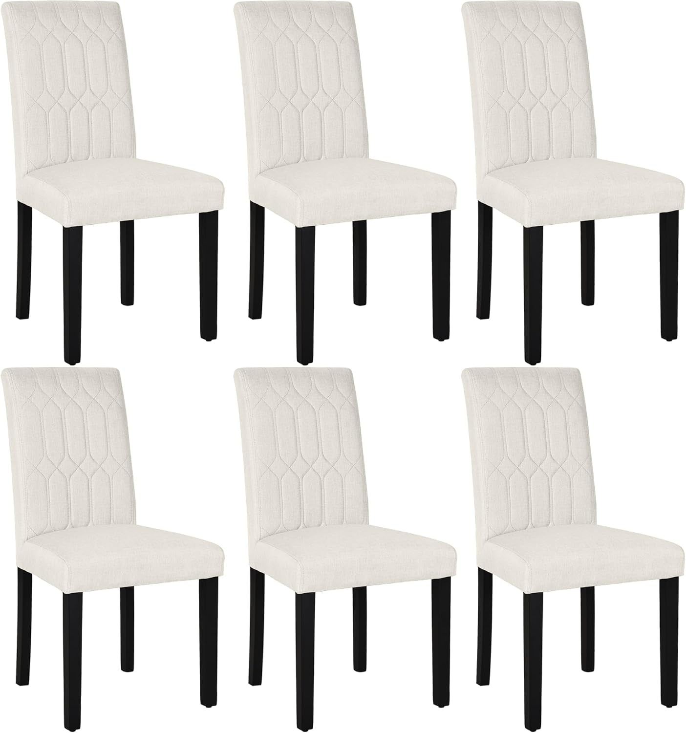 Upholstered Dining Chairs Set of 6, Modern PU Leather Accent Parsons, Solid Wood Legs W/Rubber Footpads, for Living Room Kitchen, Beige