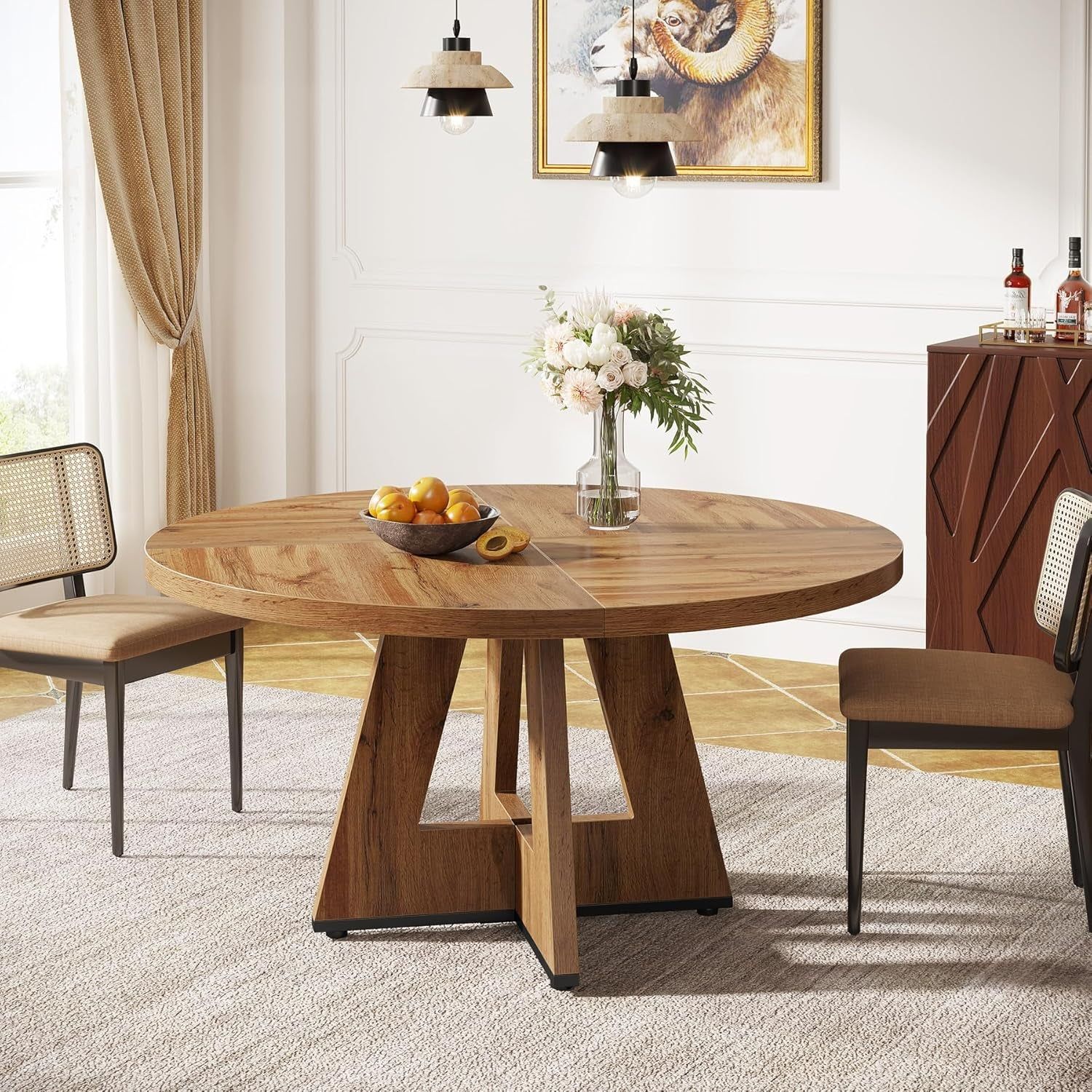 Farmhouse Dining Table, 47 Inch round Dinner Table for 4, Rustic round Dining Room Table for Home Dining Room Living Room (Wood)