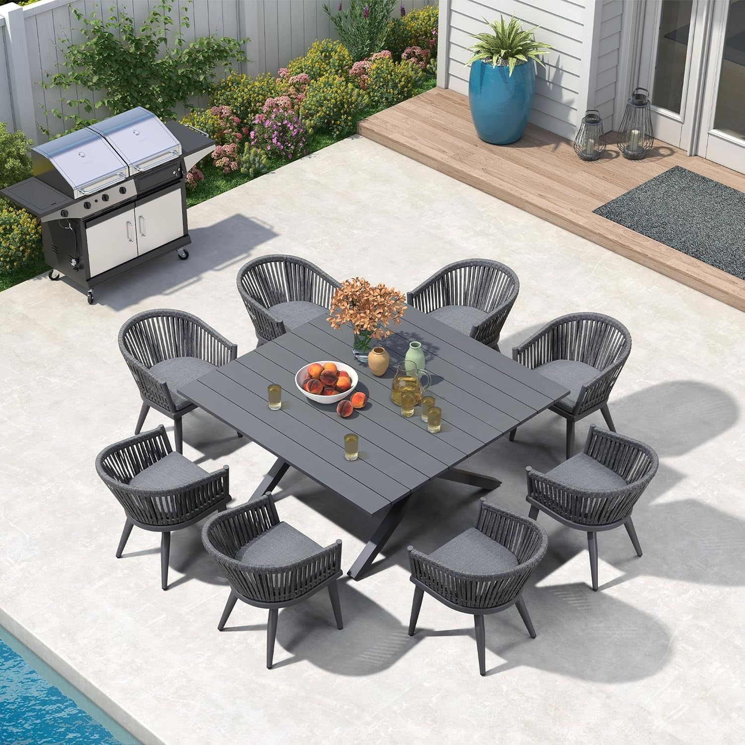 Modern 9 Pieces Outdoor Dining Set with Cushions