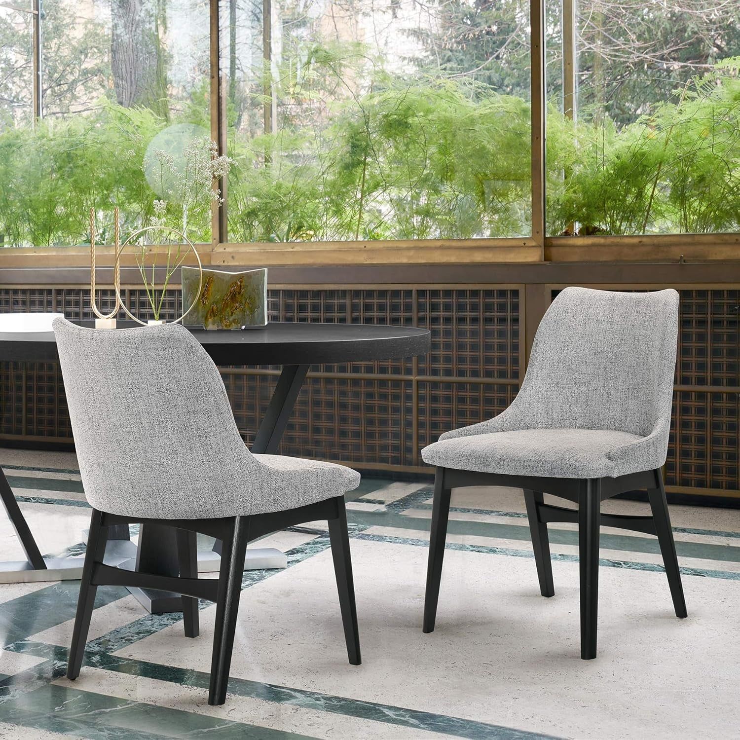 Azalea Fabric Wood Dining Side Chairs-Set of 2, 19&quot; SH, Gray/Black