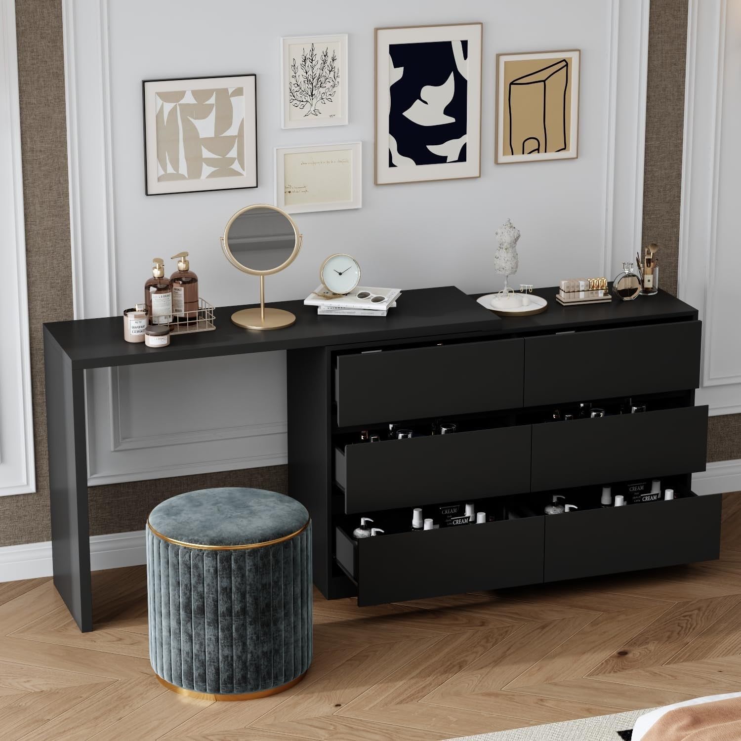 6 Drawer Dresser with Rotatable Extendable Tabletop