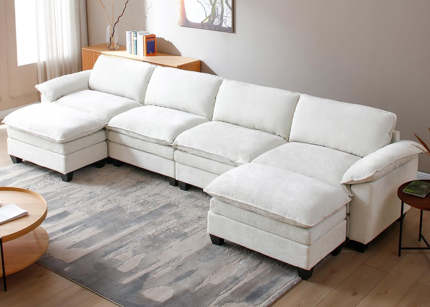 Beige White 157&quot; U-Shape Modular Cloud Couch Set