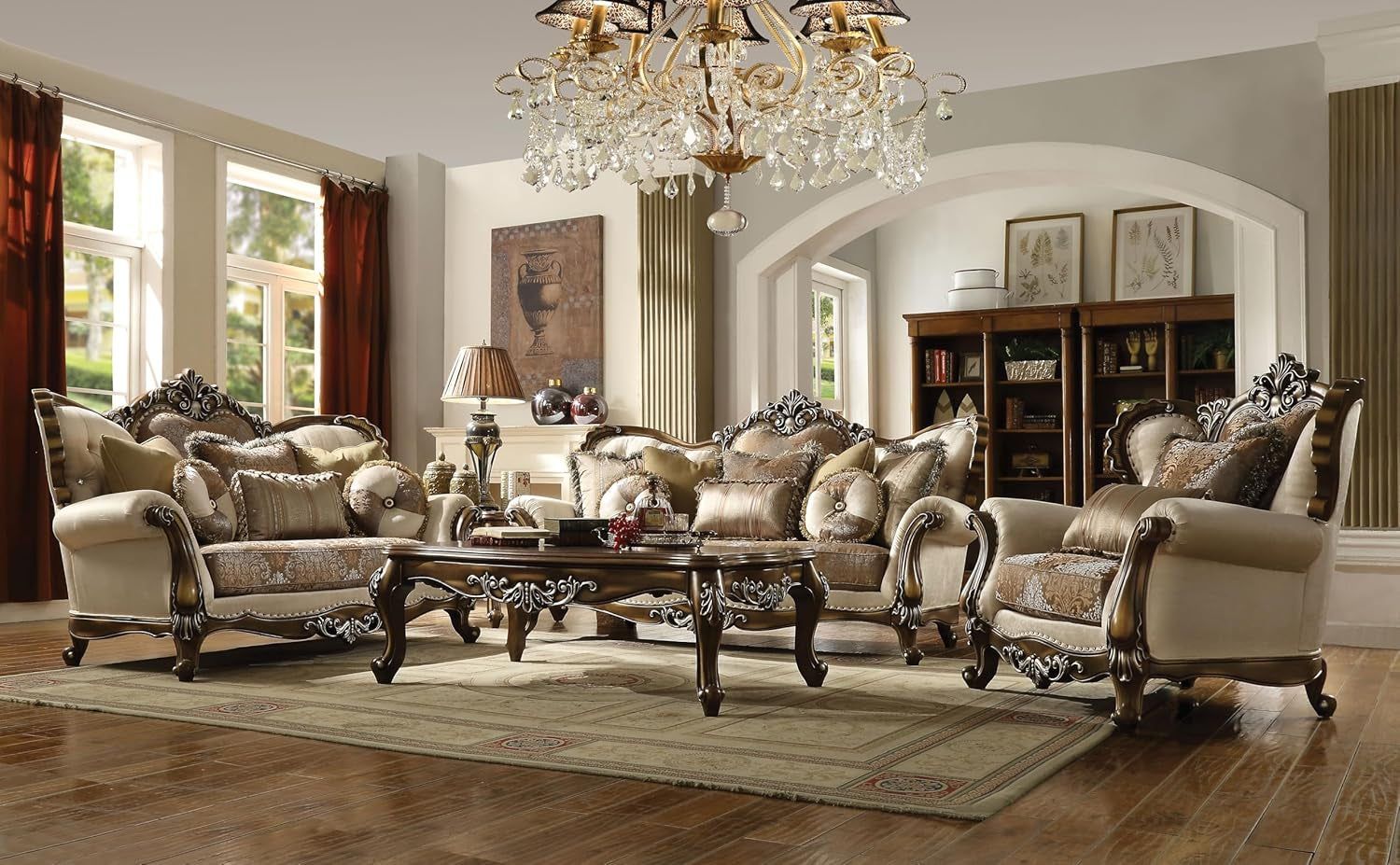 4 Pieces Traditional Collection Living Room Furniture Set Includes Sofa W/7 Pillows, Loveseat W/5 Pillows, Chair W/2 Pillows and Coffee Table (B)