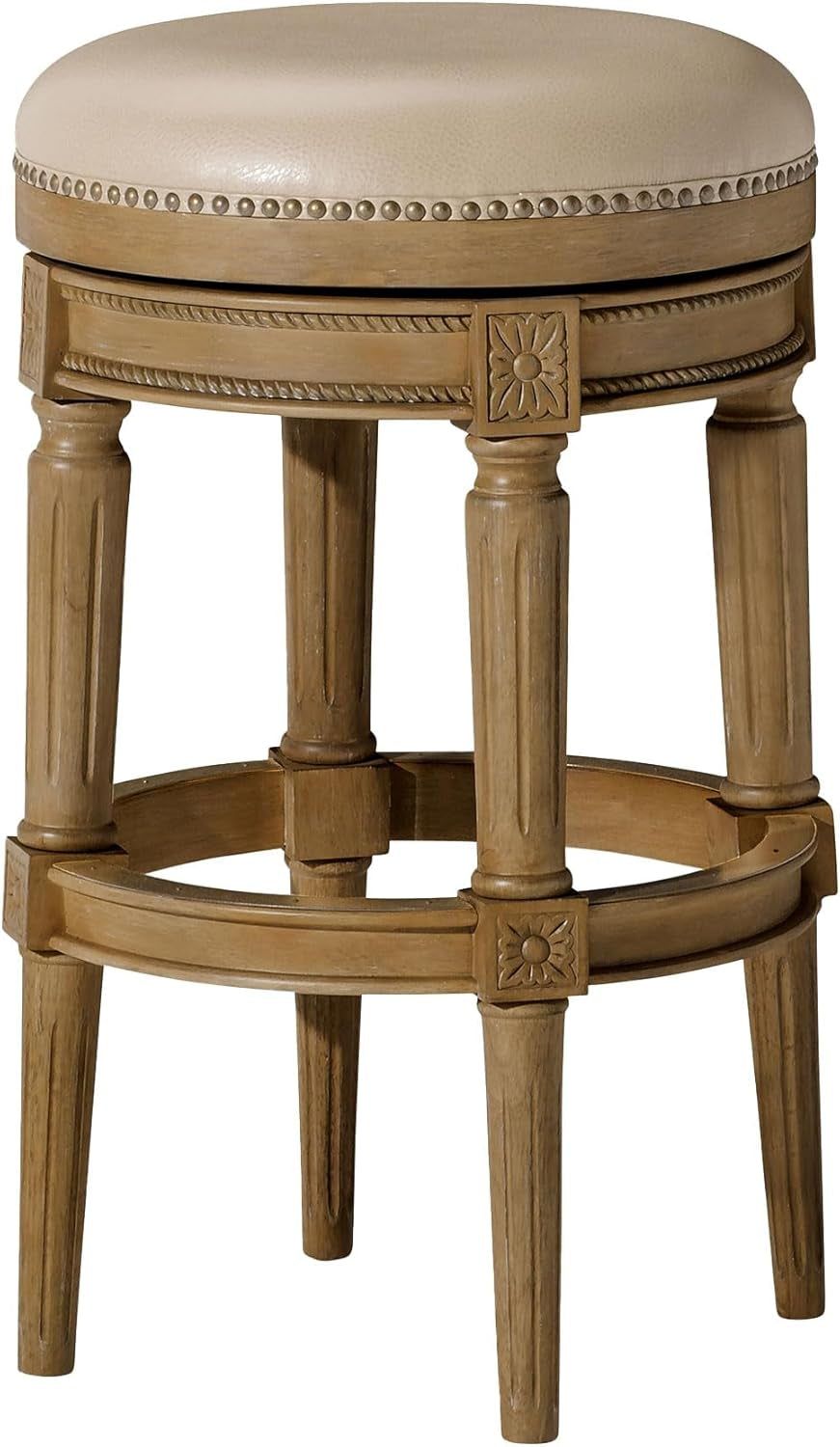 Pullman 31 Inch Tall Bar Height Upholstered Backless Barstool in Weathered Oak Finish with Avanti Brown Vegan Leather Cushion Seat