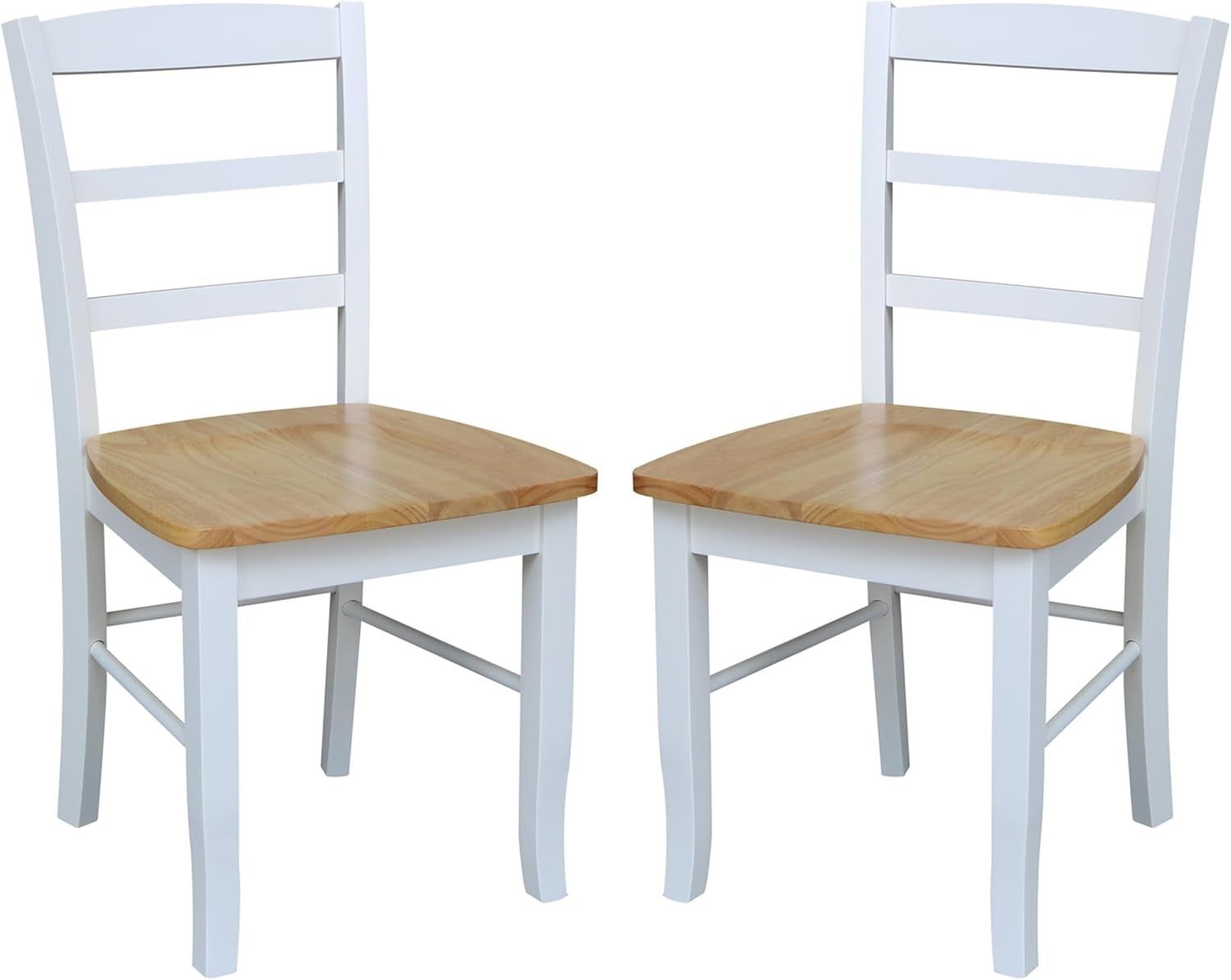 Madrid Ladderback, Set of 2 Dining Chairs , Solid Wood Kitchen/Dining Chairs, Parawood Construction, 18.1&quot;W X 19.3&quot;D X 35.2&quot;H, 225 Lb Weight Capacity, Elegant, Durable, White/Natural