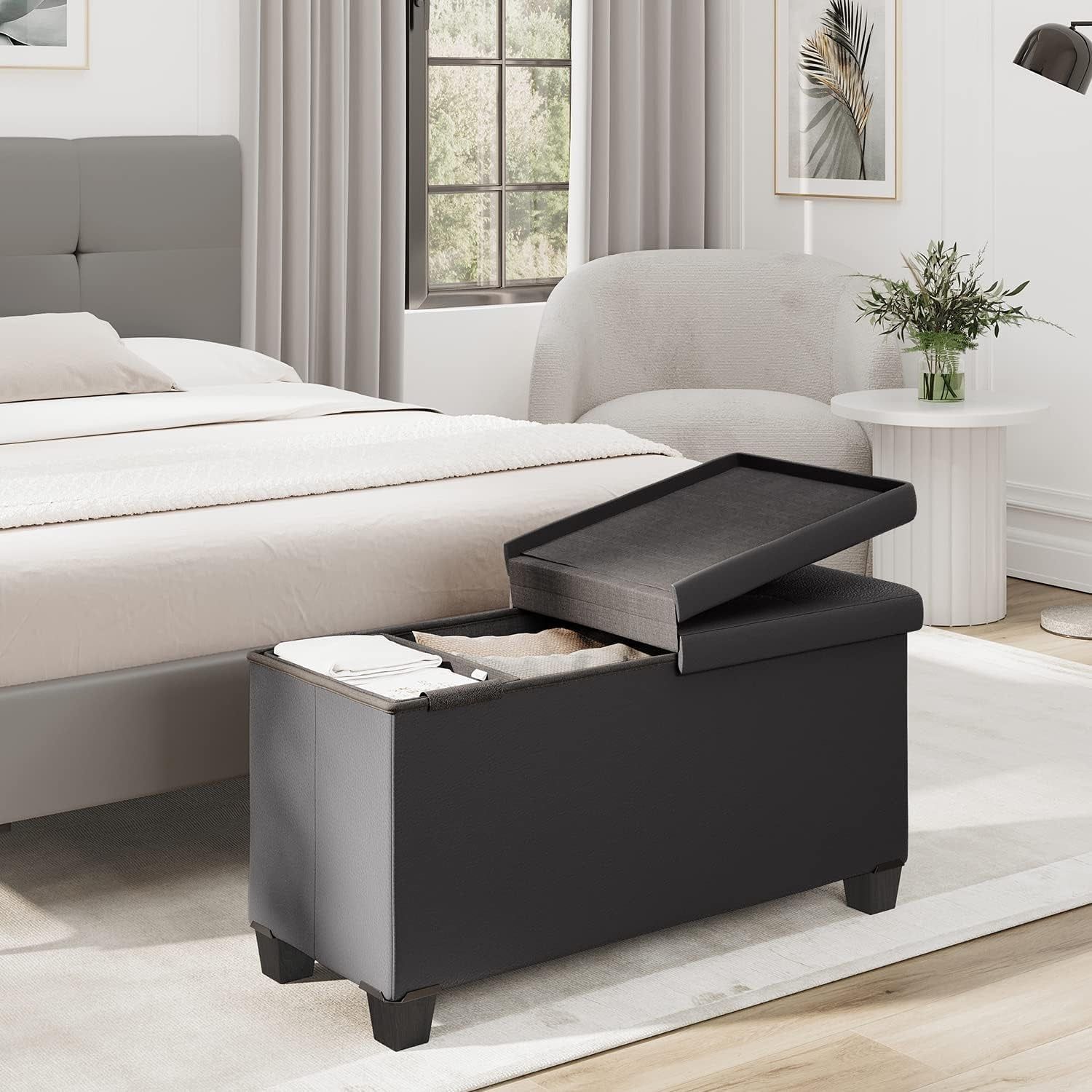 Grey Ottoman Bench with 30-In Storage Bins