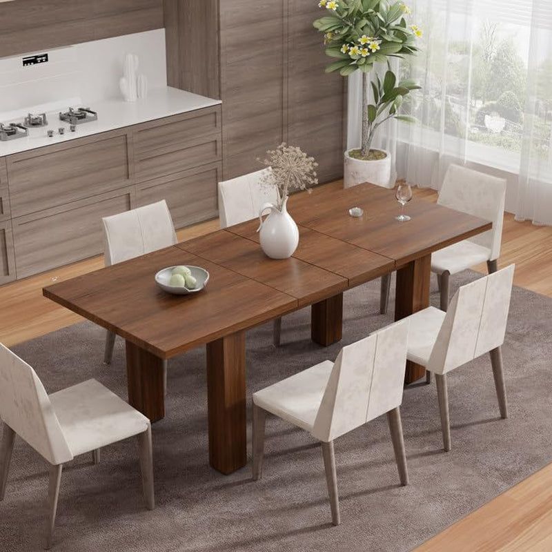 Extendable Dining Table for 6-10 Person, 55&#39;&#39; to 78&#39;&#39; Modern Expandable Dining Room Table, Rectangle Farmhouse Conference Kitchen Table, Brown