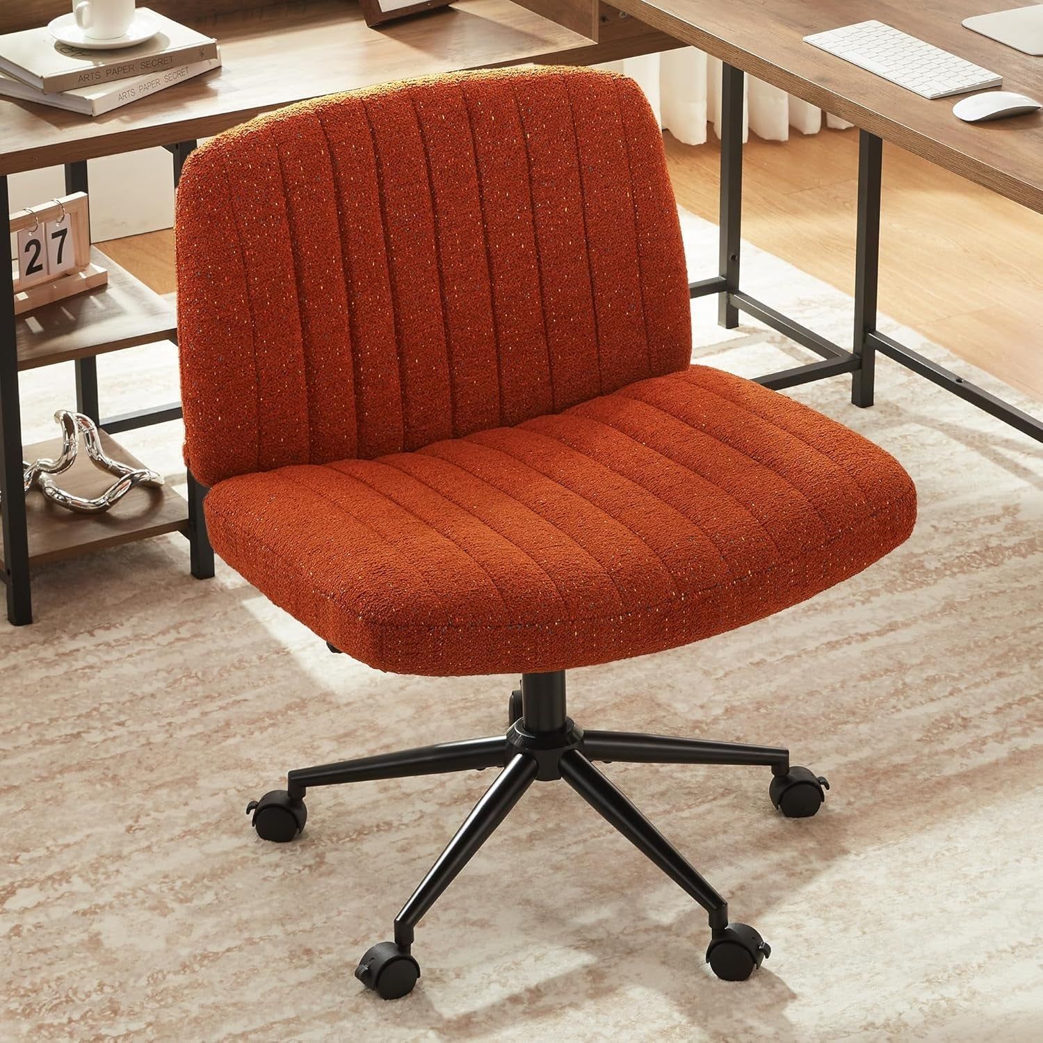 Criss Cross Chair with Locking Wheels, Preminum Fabric and Pocket Spring Cushion, Adjustable Swivel Wide Seat Computer Chair, Morden Design Vanity Chair Orange