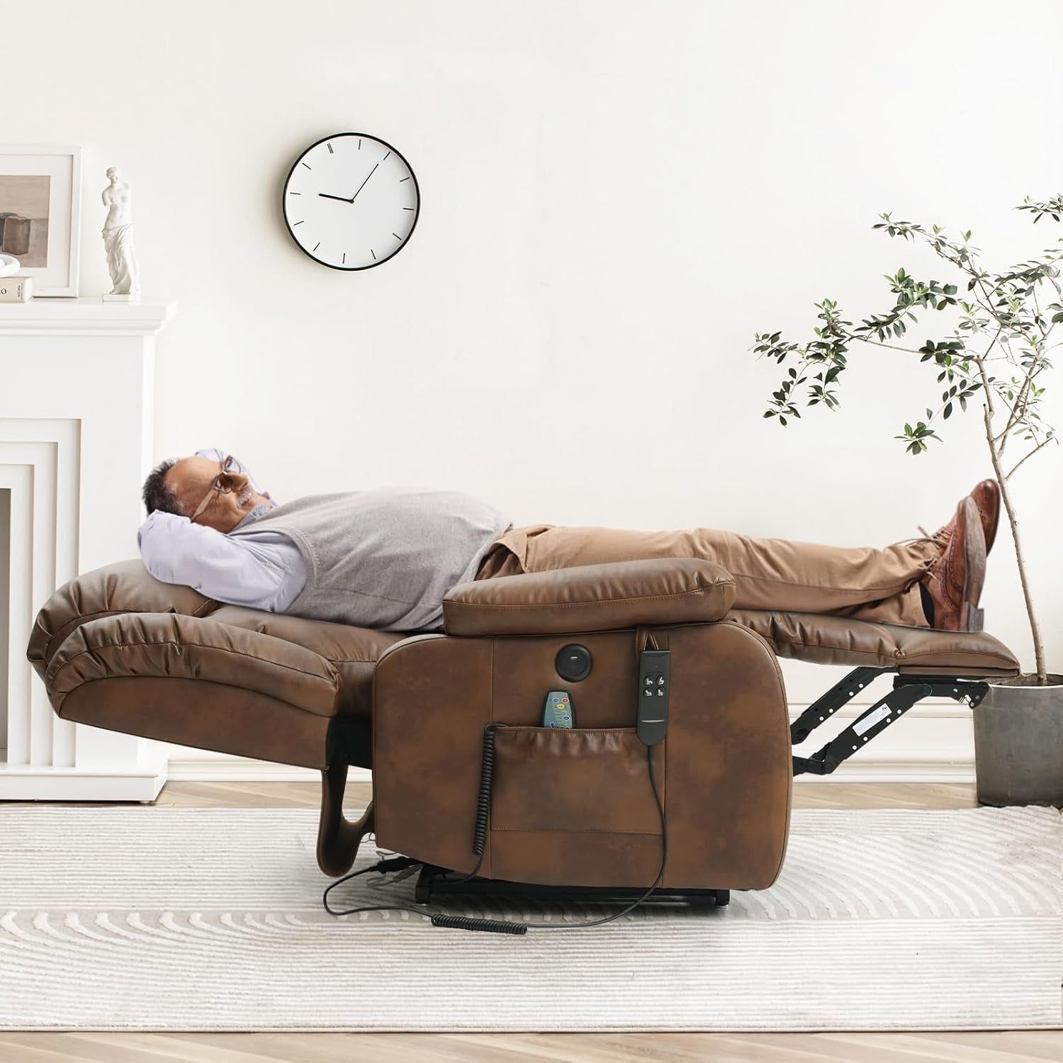 Powerful Dual Motor Lift Recliner Heat Massage Leather