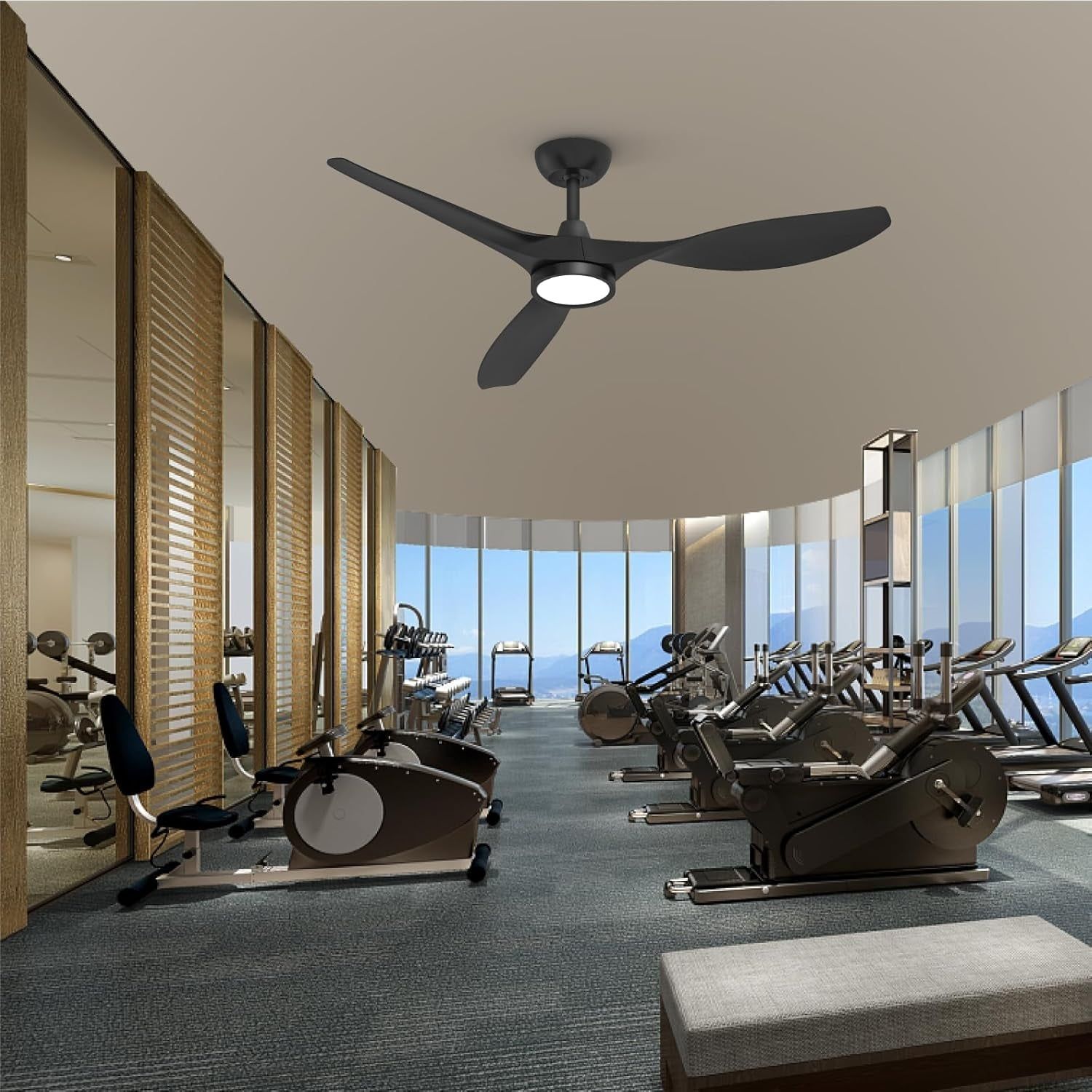 52 Inch Black Ceiling Fan with Light Remote DC