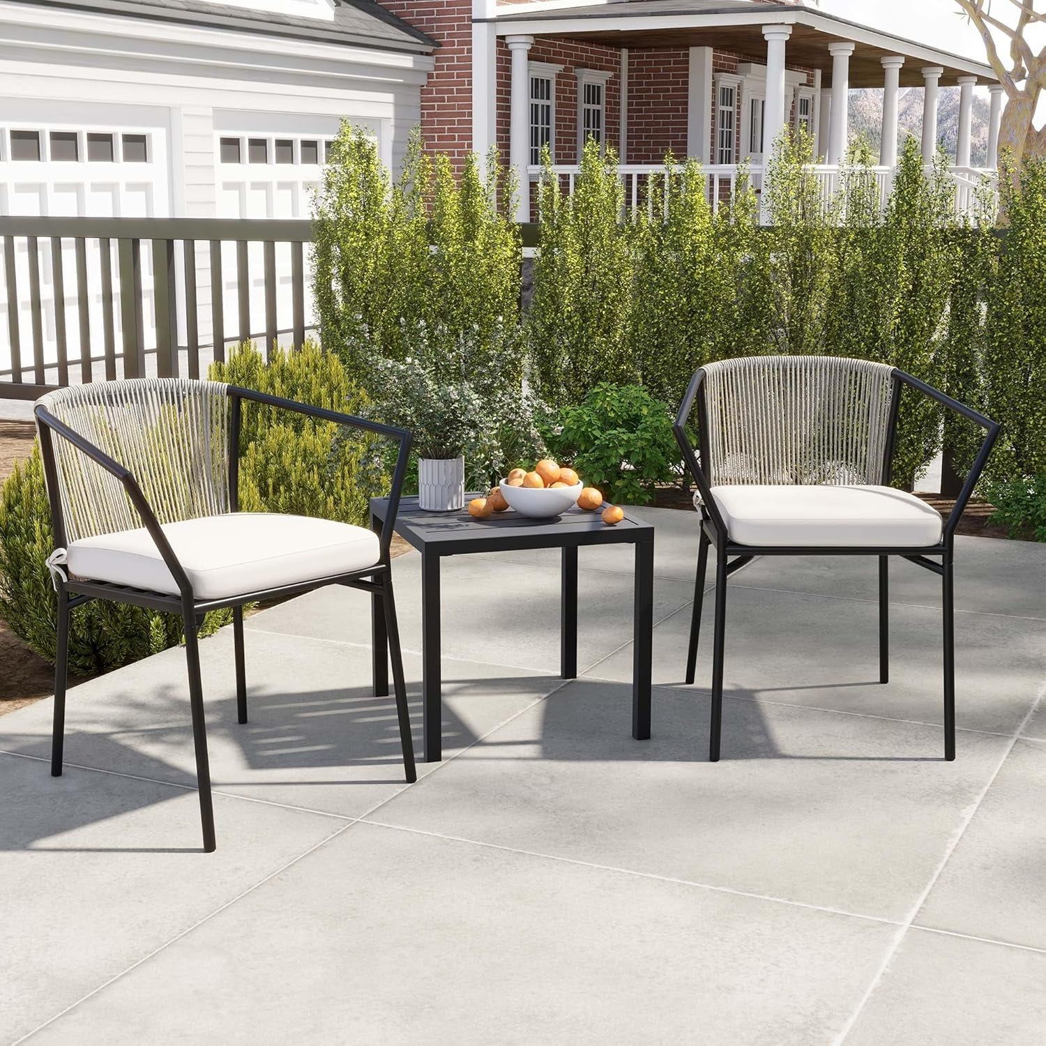 3 Pieces Patio Set Wicker Furniture Outdoor Table and Chairs Rattan Chair Conversation Sets with Cushions &amp; Coffee Table for Porch Backyard Poolside Garden, Gray