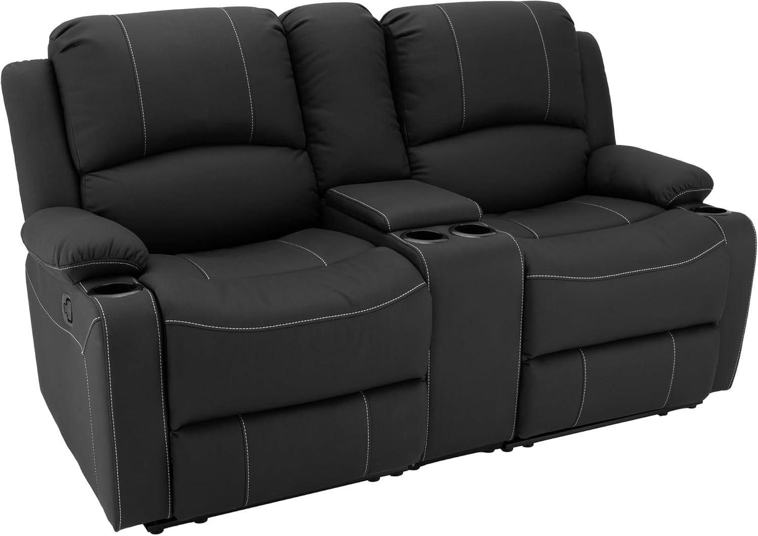 65&quot; RV Recliner Sofa Wall Hugger, Console, Black Stitch