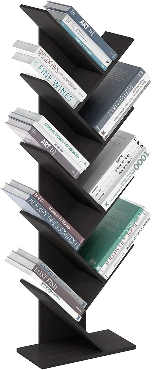 Bookshelf 9-Tier Floor Standing Tree Bookcase, Espresso