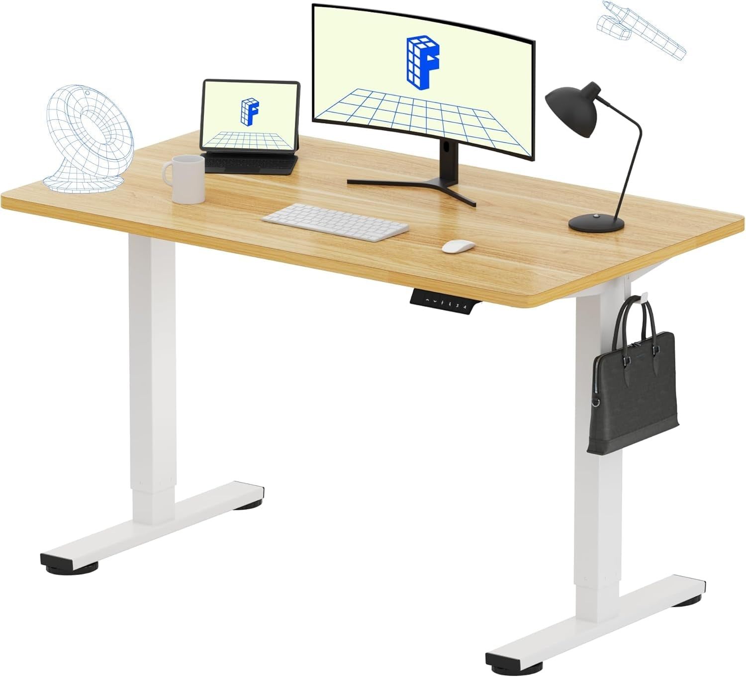 48&quot; Maple Top White Frame Standing Desk