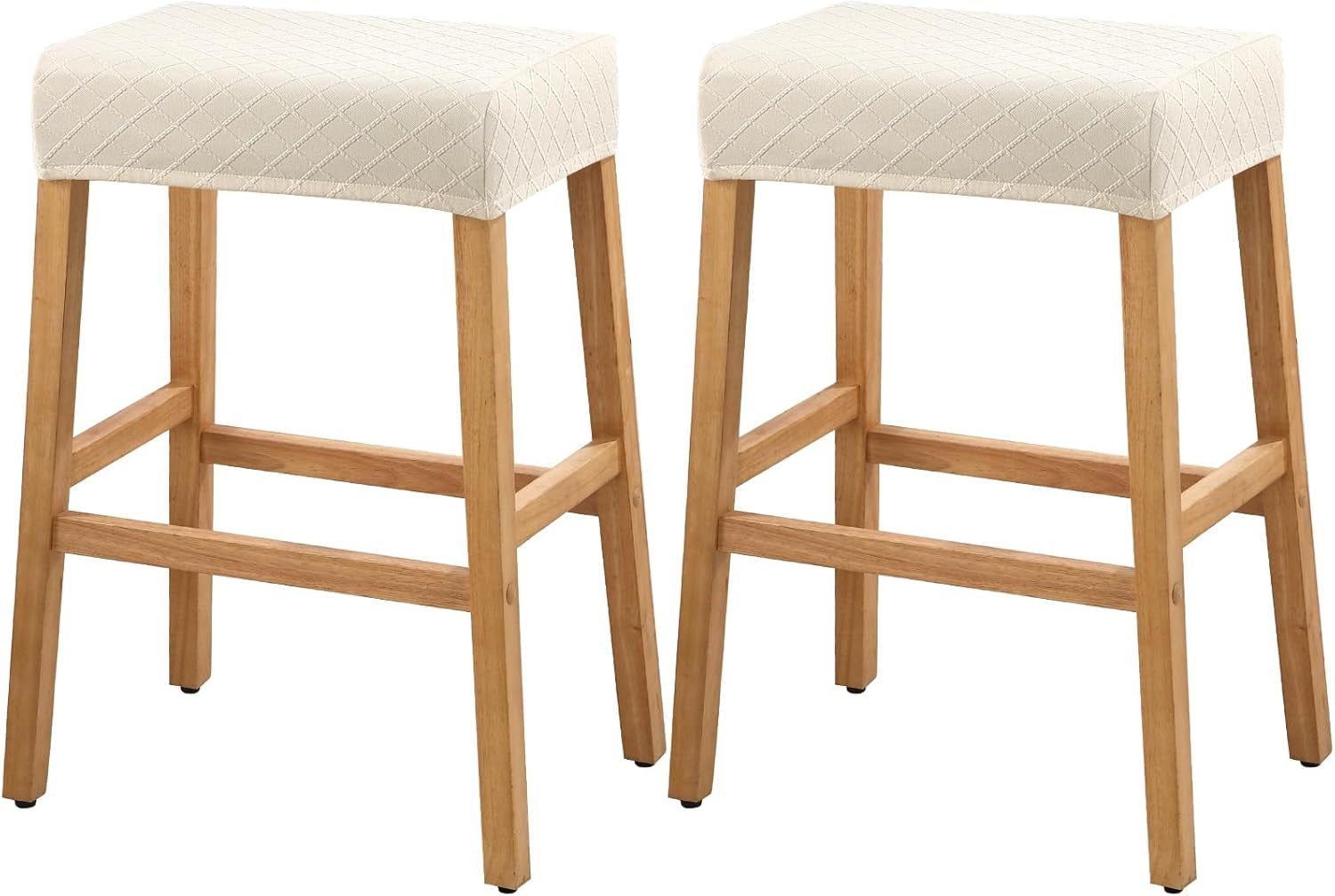 Stool Covers Rectangle - 2 Pack Stretch Waterproof Saddle Seat Cover Counter Bar Stools Bar Chairs Covers Kitchen Island Chairs Cushion Protector