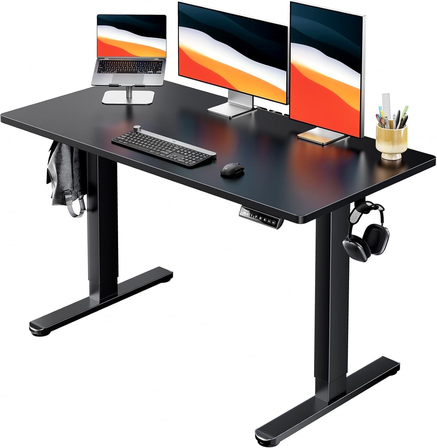 Electric Standing Desk, 48&quot; X 24&quot; Whole Piece Desktop, Adjustable Height Computer Desk, 4 Height Memory Settings, Sit Stand up Desk for Home Office, Black