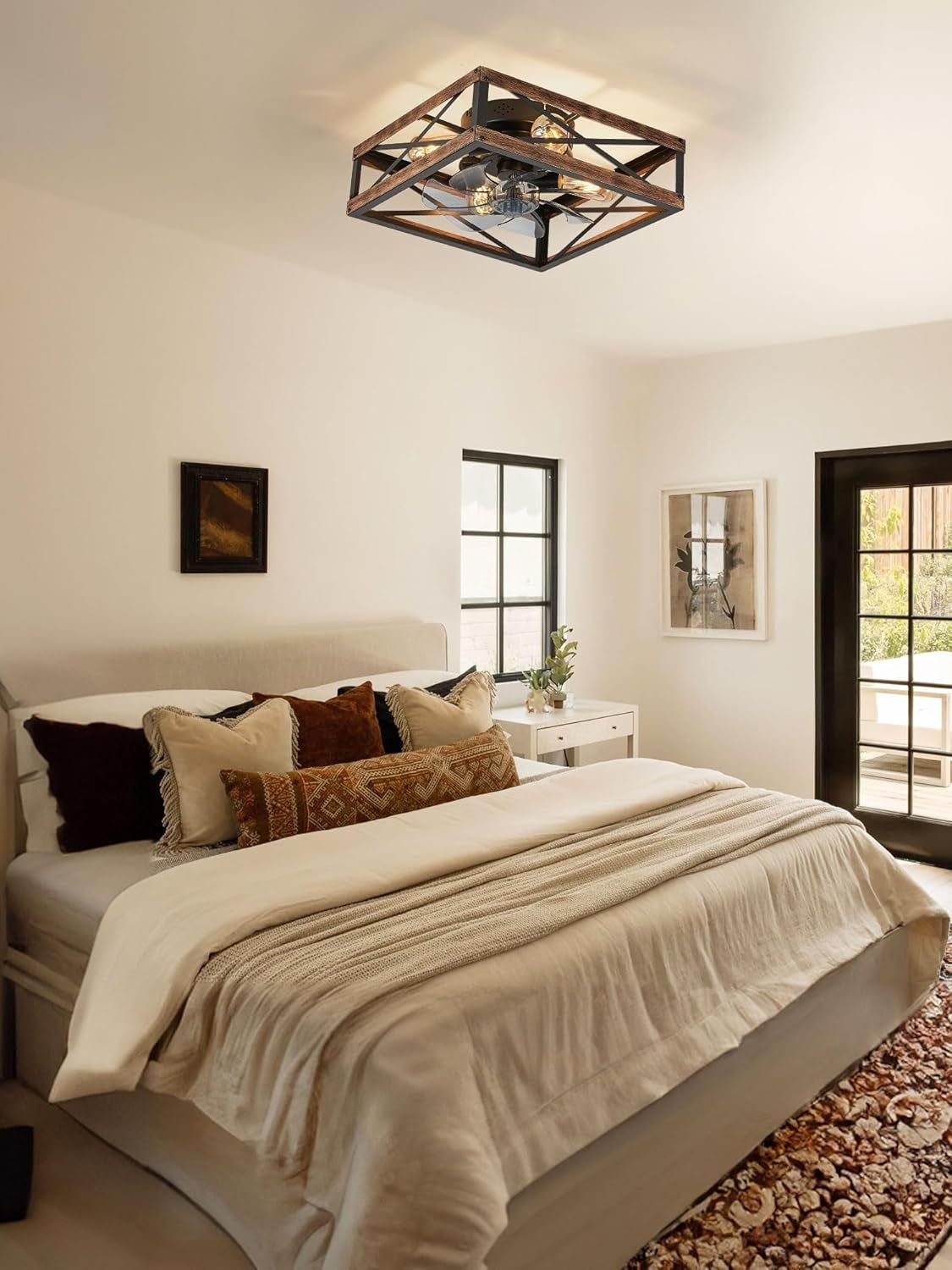 Low Profile Caged Ceiling Fan with Light Remote