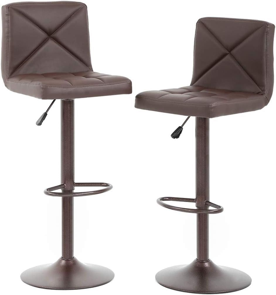 Counter Height Bar Stools Set of 2 PU Leather Modern Height Adjustable Swivel Barstools Hydraulic Chair Bar Stools