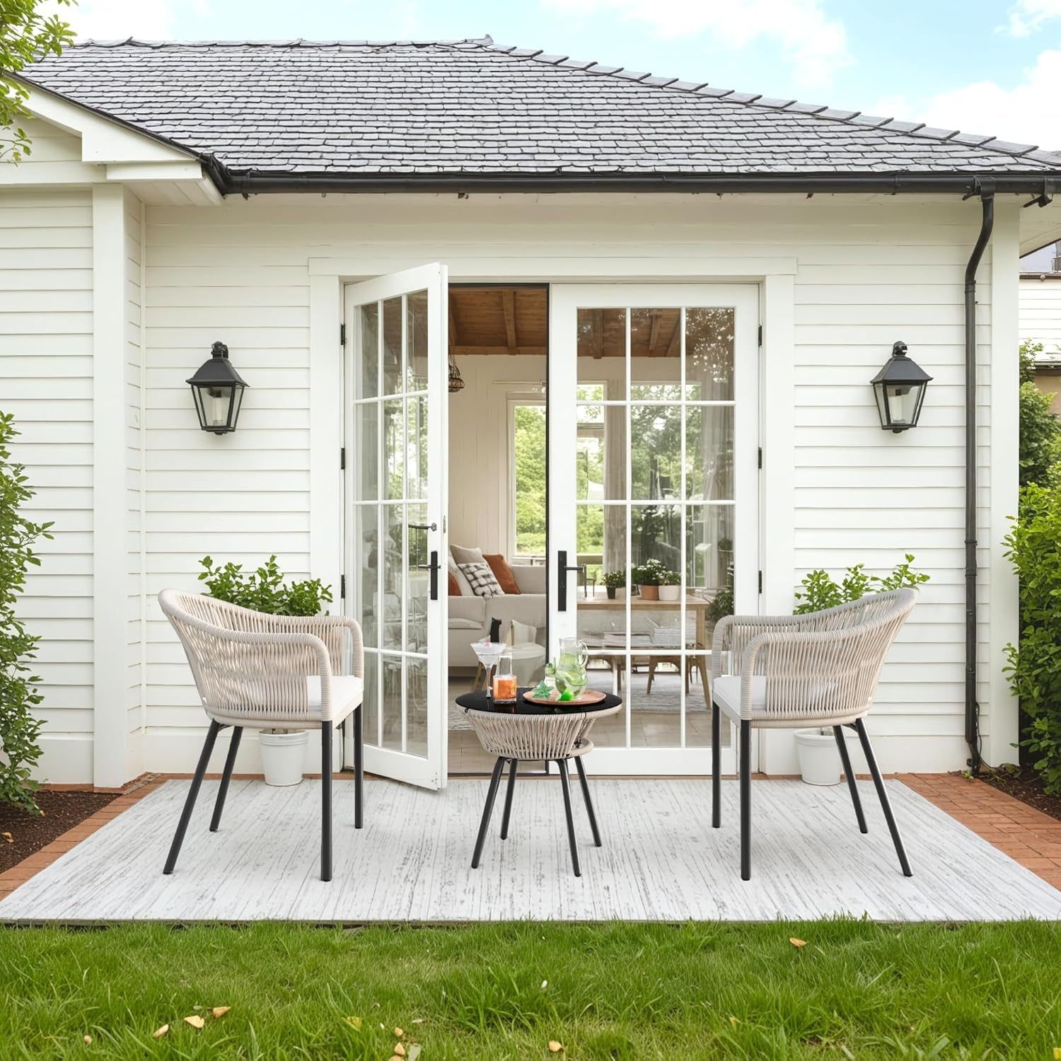 Patio Bistro Set 3 Piece Rope Wicker