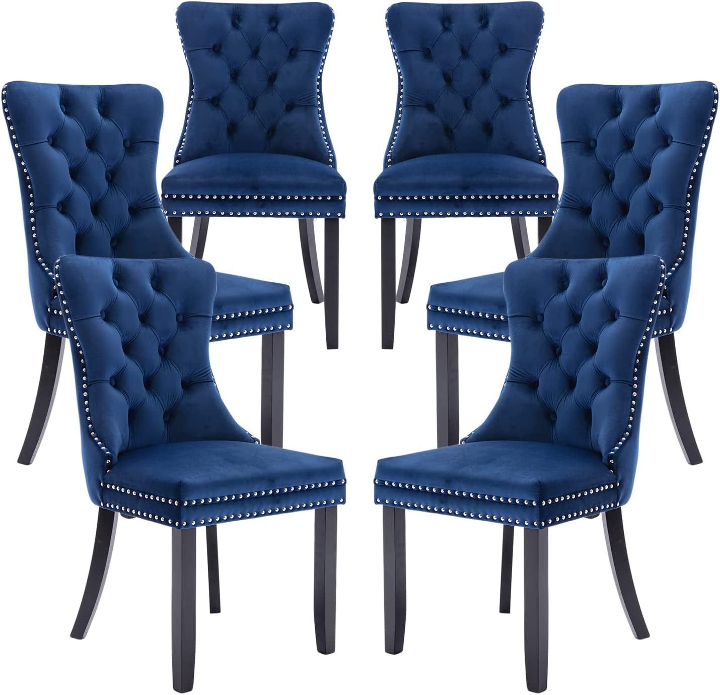 Blue Velvet Upholstered Dining Chairs Set of 6