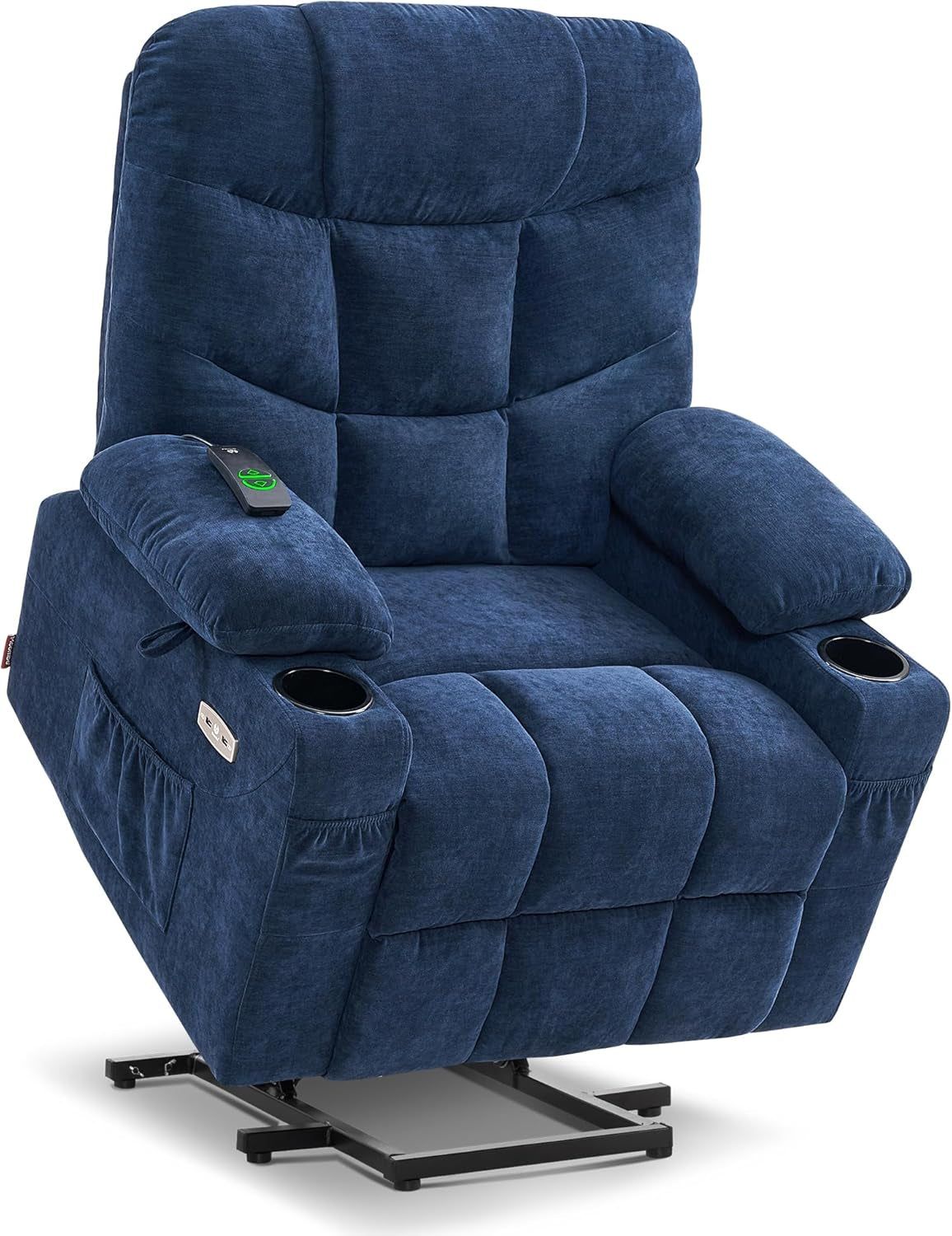 Power Lift Recliner Chair with Extended Footrest for Elderly People, Fabric 7287 (Navy Blue, Medium-Regular)