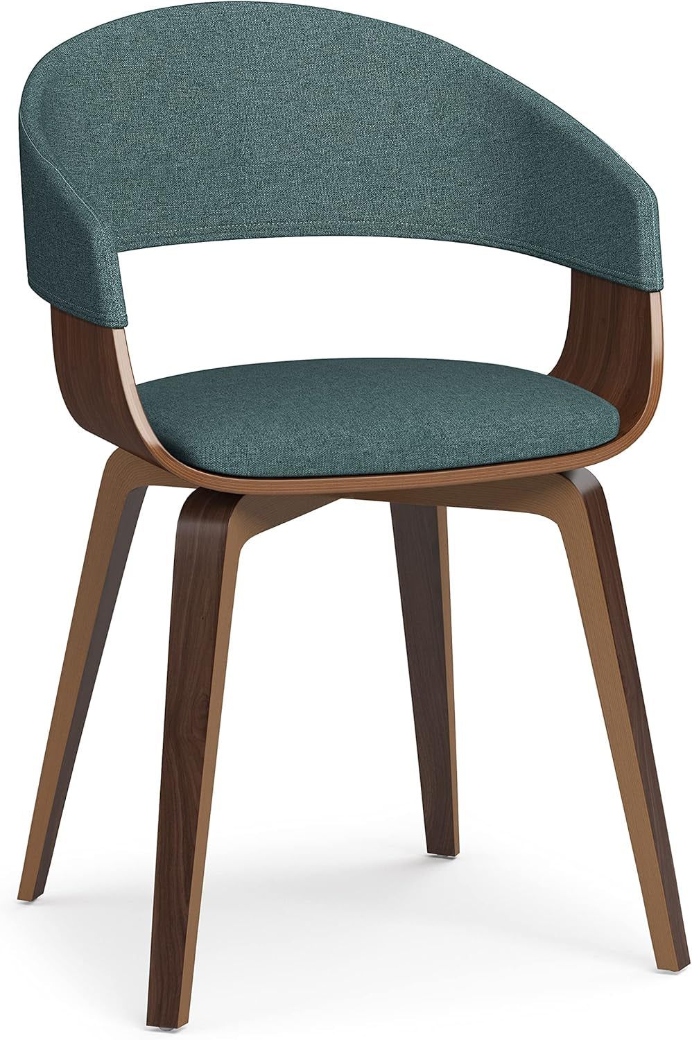 Lowell Mid Century Modern Bentwood Dining Chair in Light Turquoise Blue Linen Look Fabric, for the Dining Room